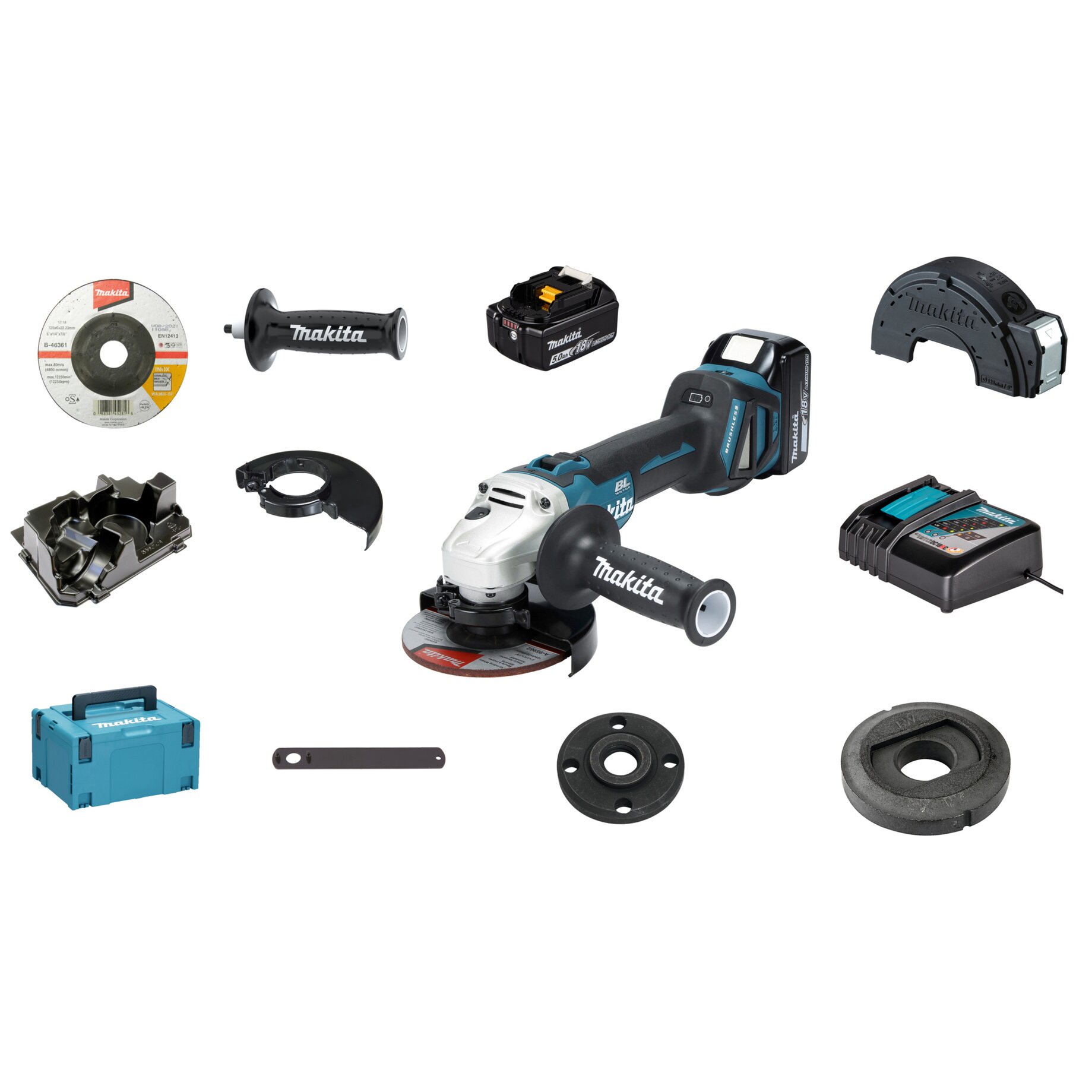 Makita Akku-Winkelschleifer 18V/5Ah 2Akkus +Ladegerät