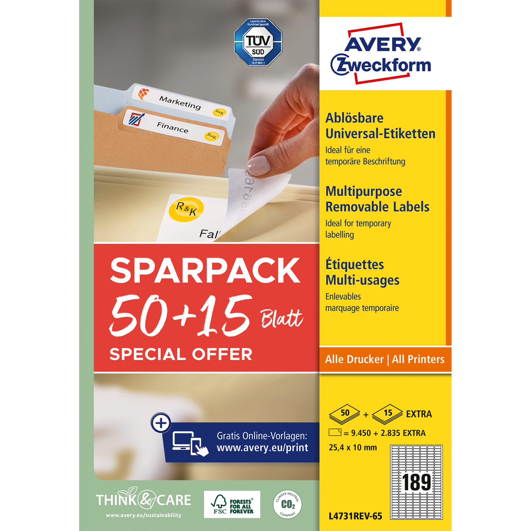 Universal-Etikett ablösbar + 15 Blatt EXTRA