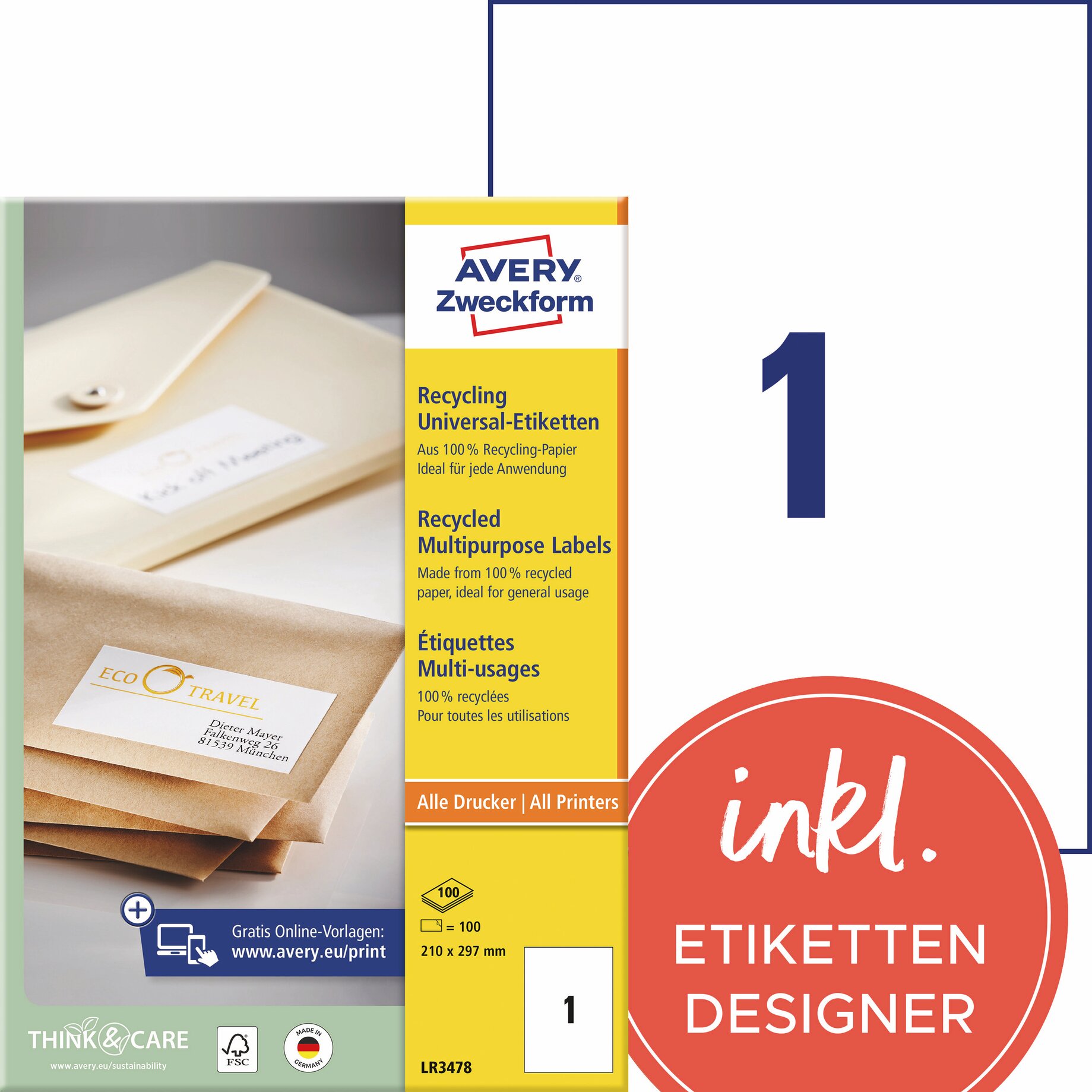 Etiketten, Produktetiketten, Kartonetiketten, Recycling-Papier, Multipurpose Labels
