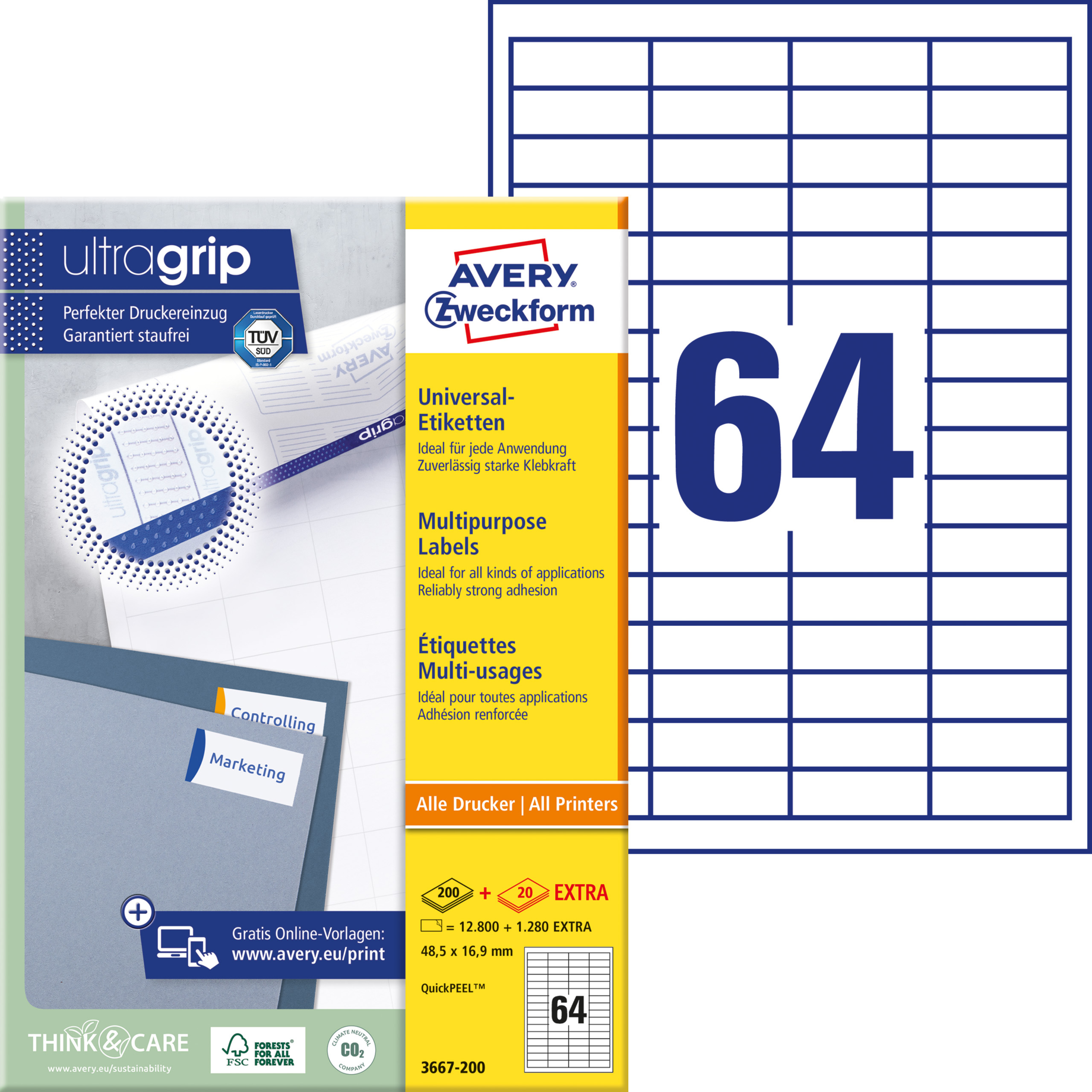 Universal-Etikett ultragrip, 48,5 mm breit, umlauf. Rand