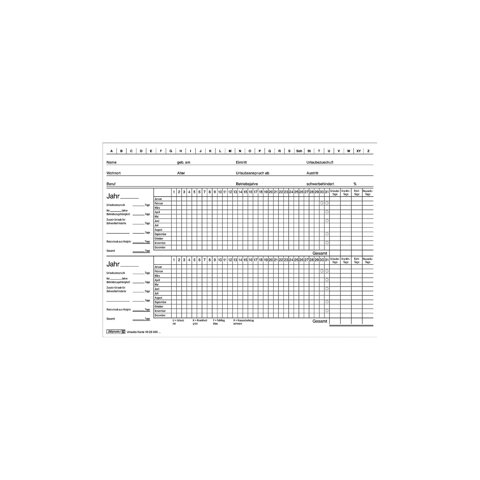 Urlaubs- und Personalkarte DIN A5 quer