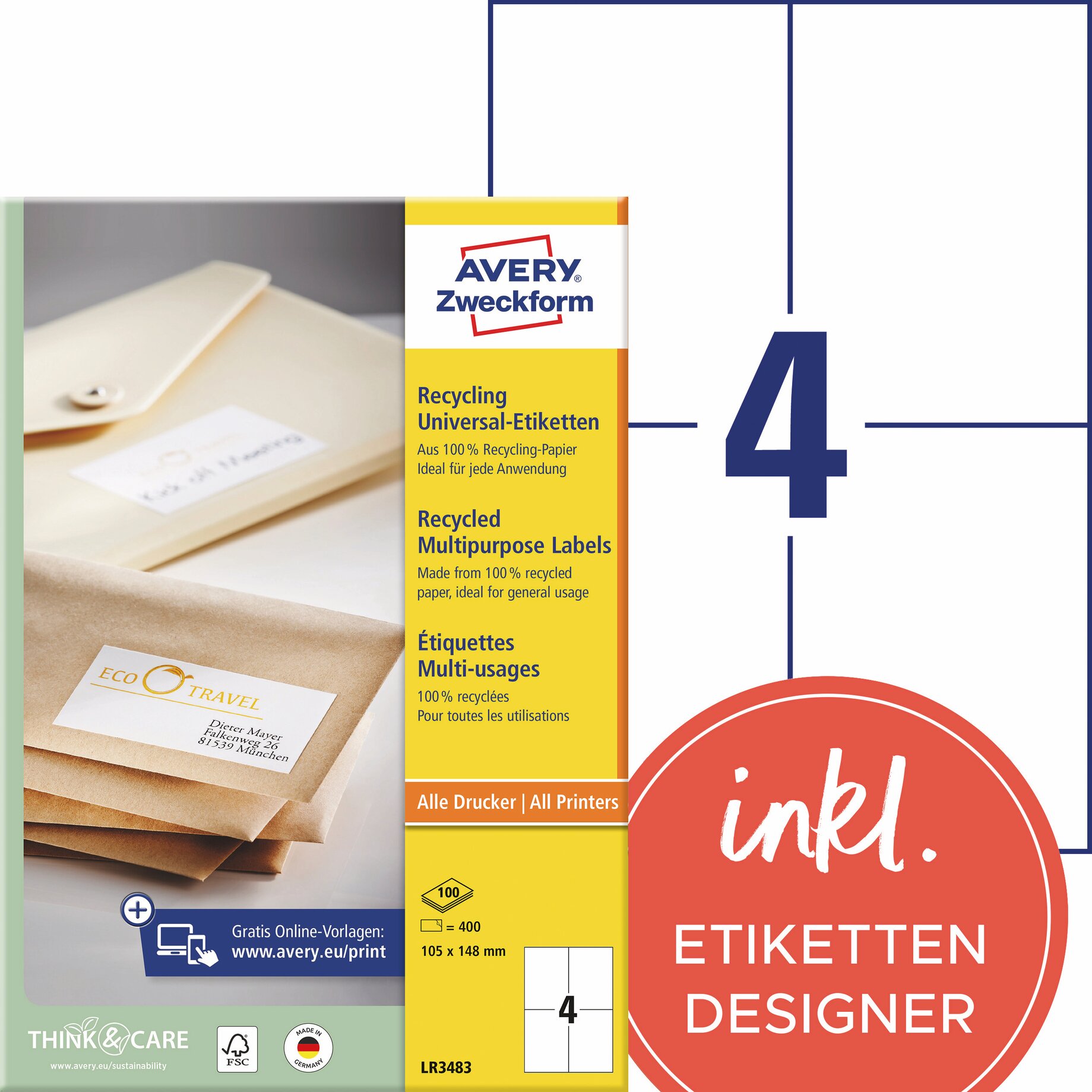 Recycling-Labels, Multifunction-Labels, Etiketten, Papier, Avery Zweckform