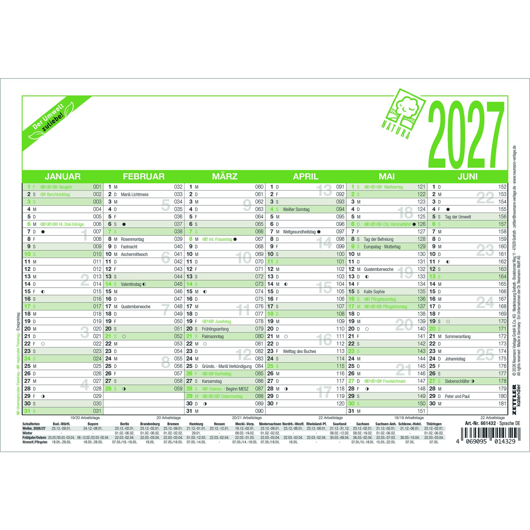 kalender, wochenkalender, jahrplan, 2017, grün