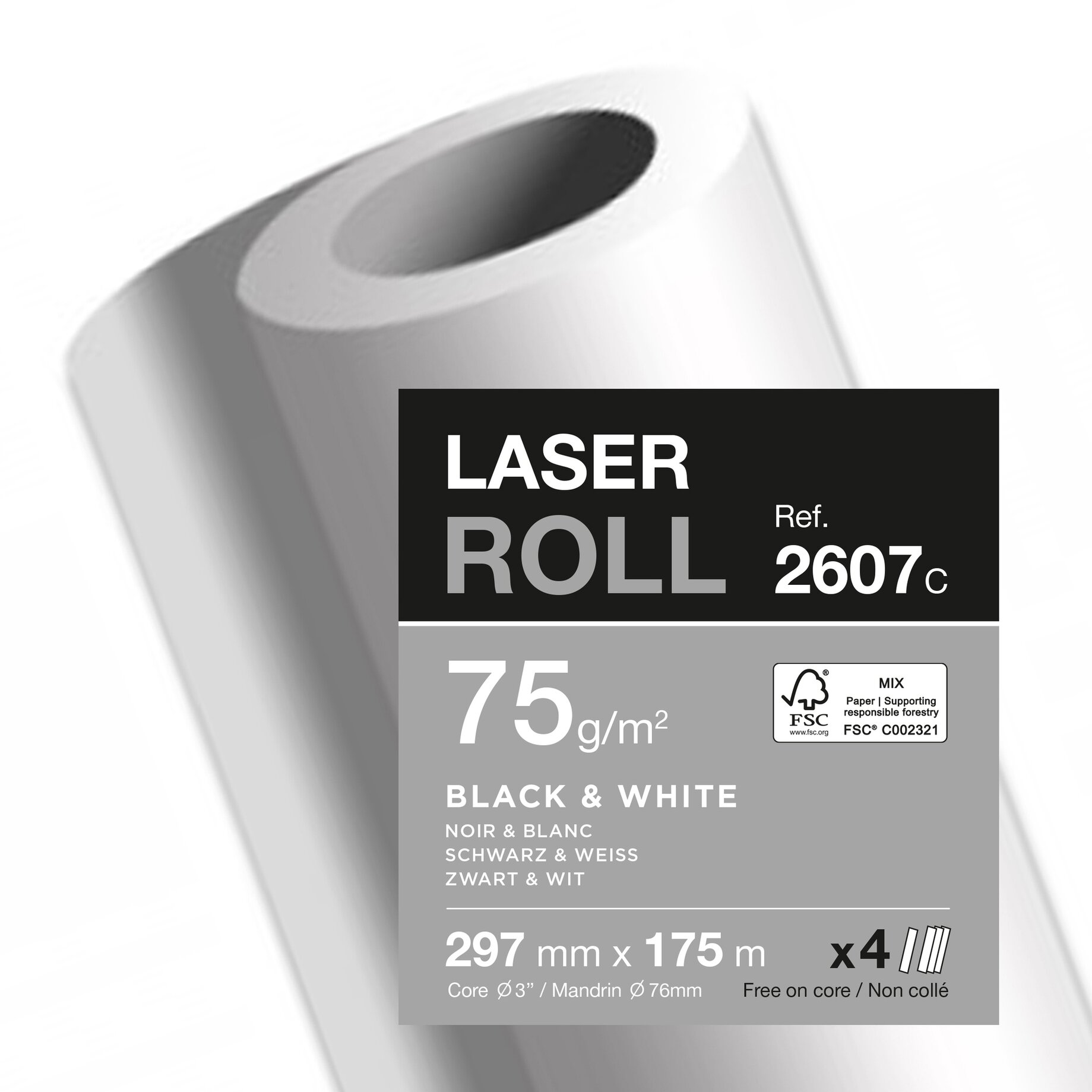 papier, rolle, laser, schwarzweiß, 75 g/m2