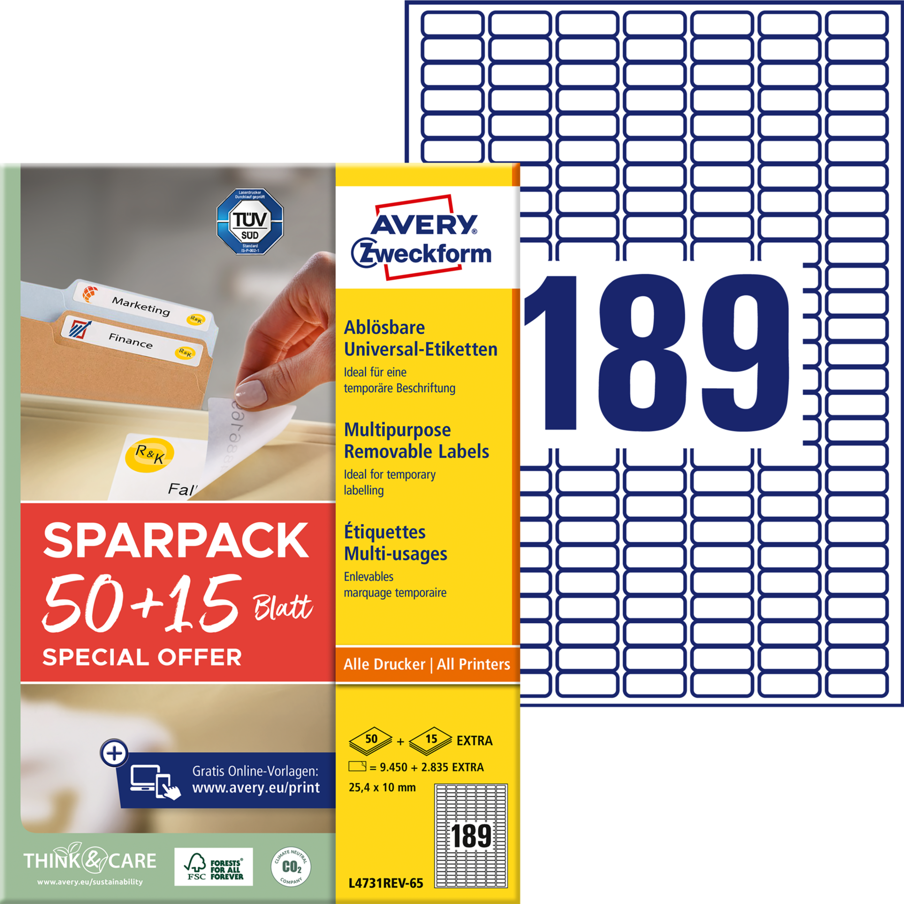 Universal-Etikett ablösbar + 15 Blatt EXTRA