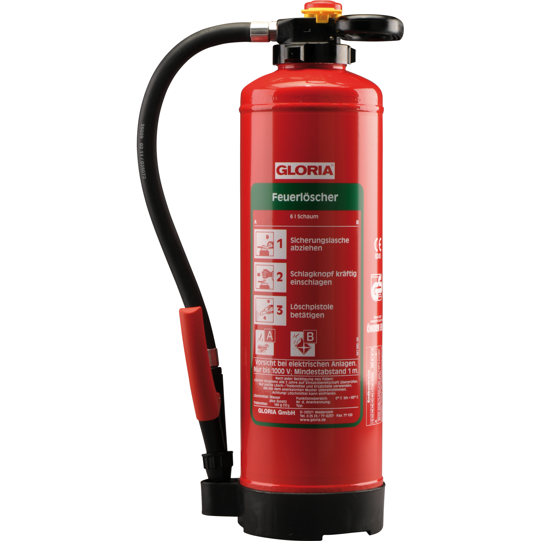 BIO-Schaum-Aufladefeuerlöscher SH6Pro mit Schlagknopf-Armatur und Löschpistole