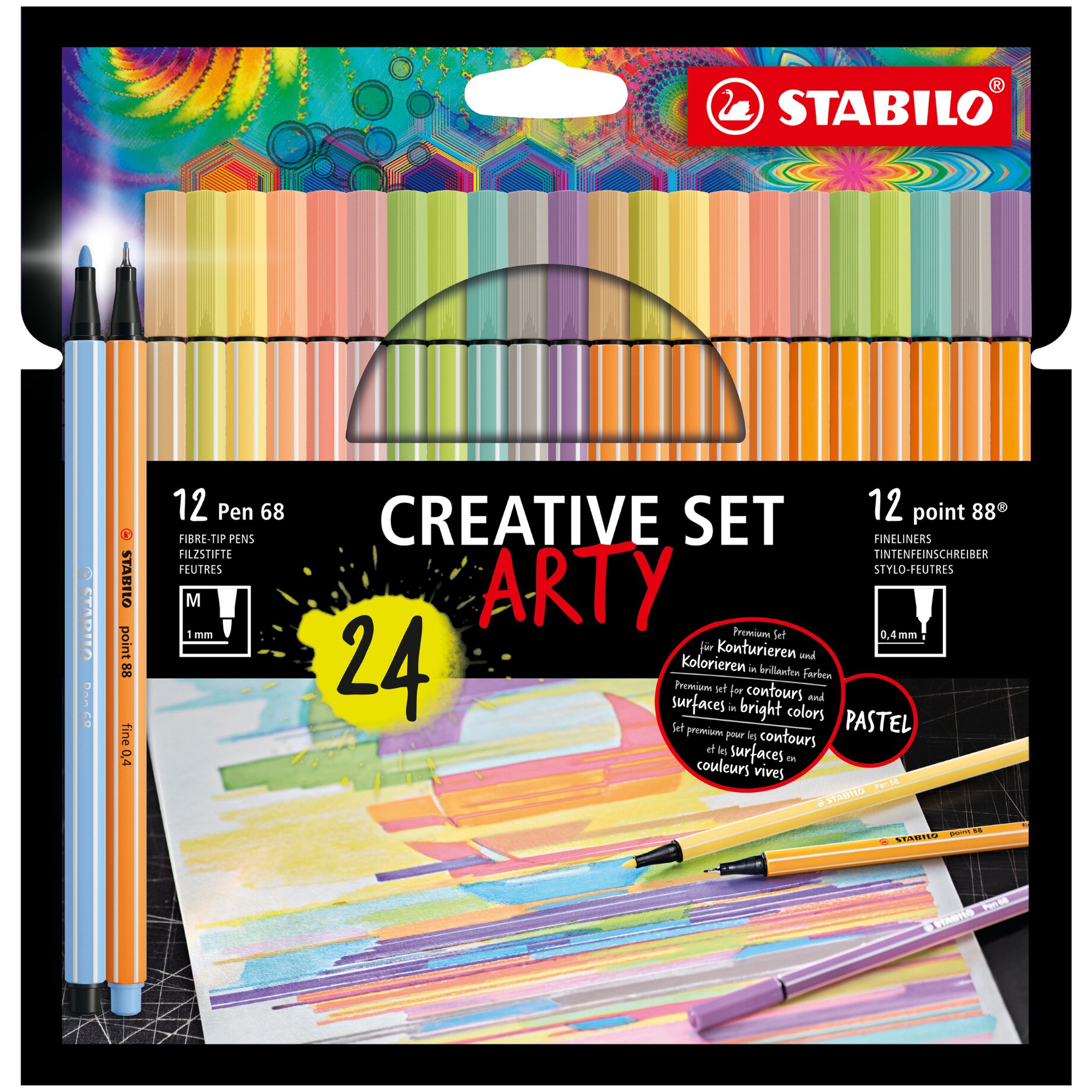 Stabilo Set ARTY sort 12xPen 68 12xpoint 88