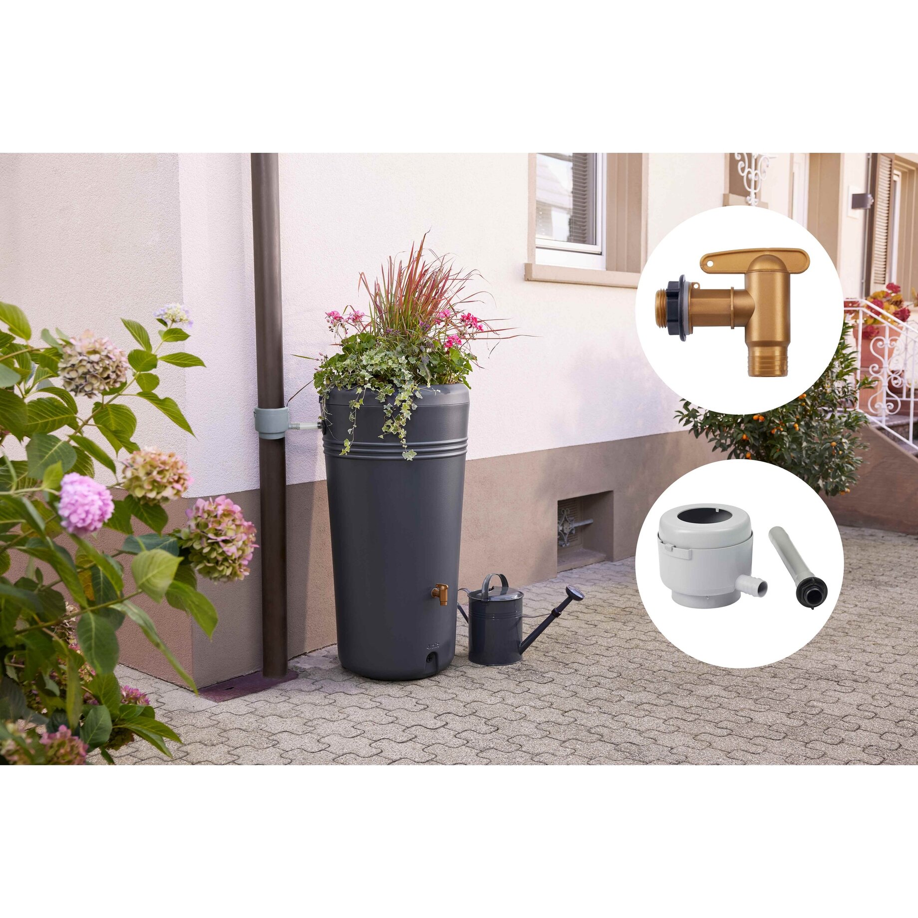 Gartenabfluss, Regentonne, Bewässerungssystem, Wasserfass, Pflanzenbehälter