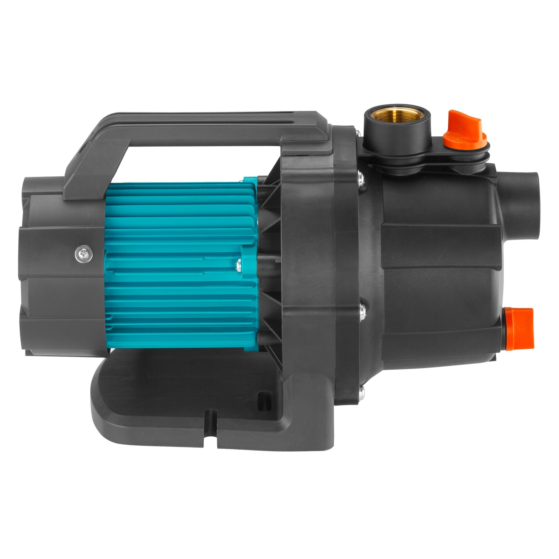 Pumpe, Elektromotor, blaues Rippenrad, graues Gehäuse, Inline-Pumpe