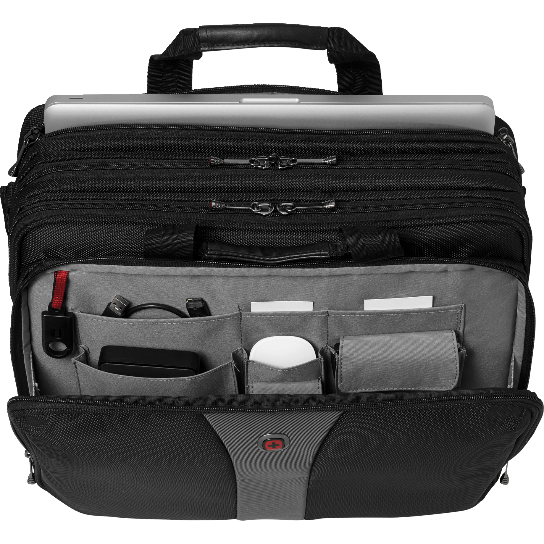 Messenger-Tasche, Laptop-Hülle, Organiser-Fächer, Schwarz, Reißverschlussfächer