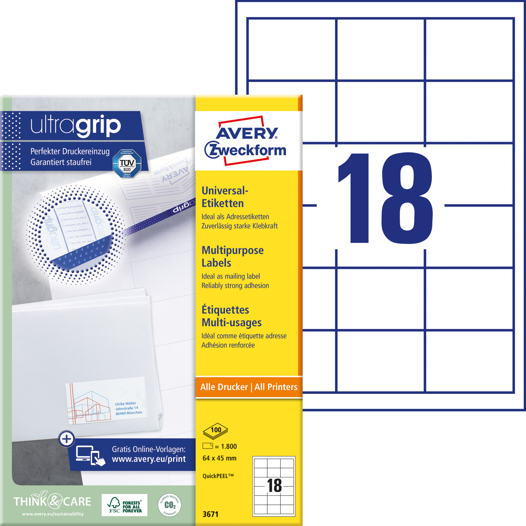 Universal-Etikett, ultragrip, 64 mm breit, umlaufender Rand