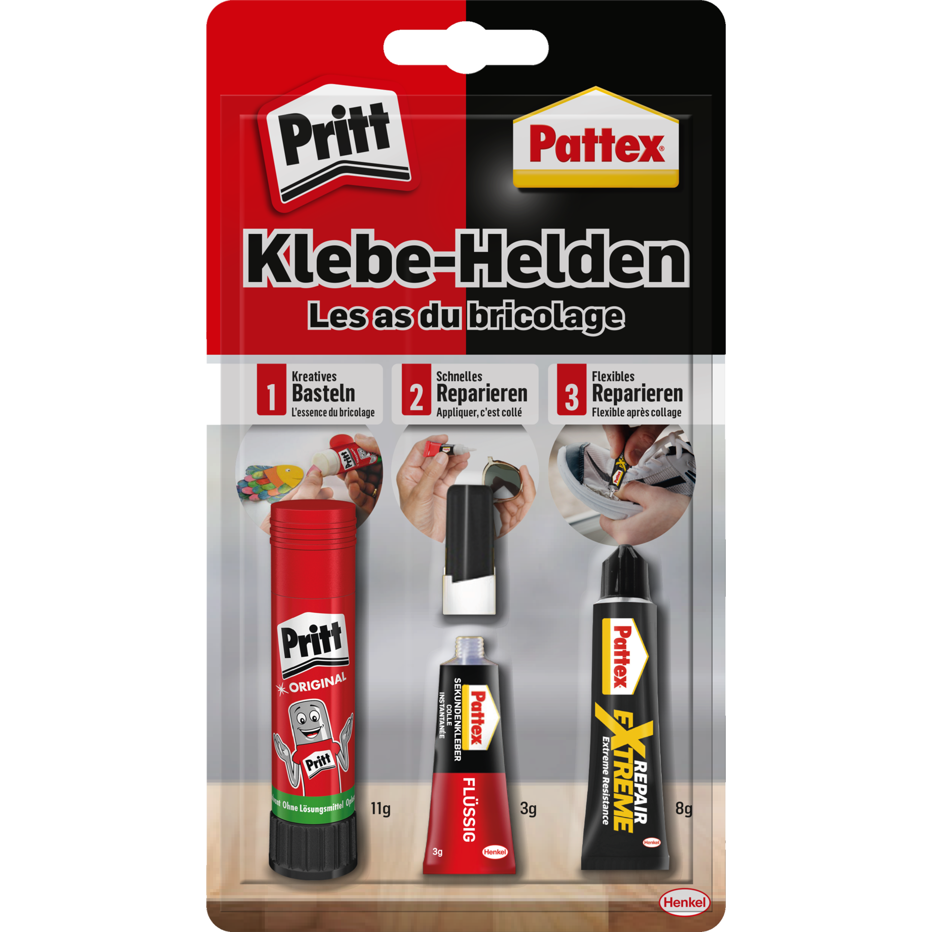 Klebe-Helden, Set mit 3 Klebeprodukten