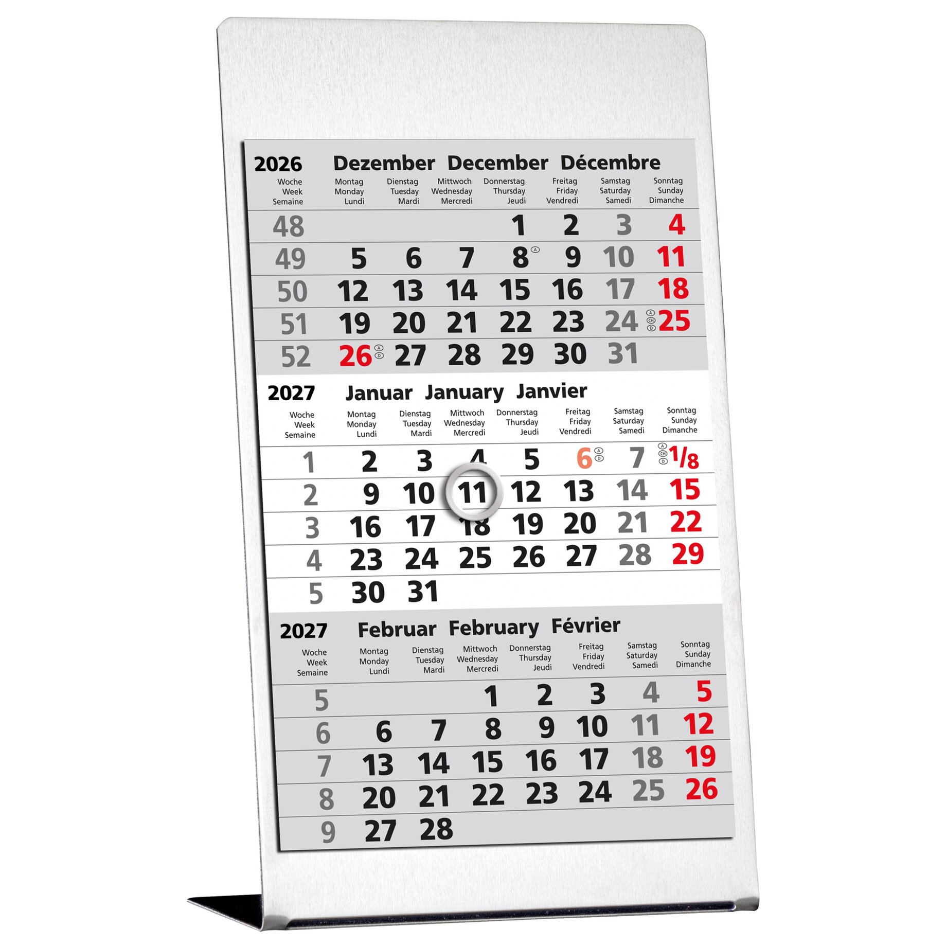 Tischkalender, Tageskalender, Kalender 2026/2027, Tischständer, Monatskalender