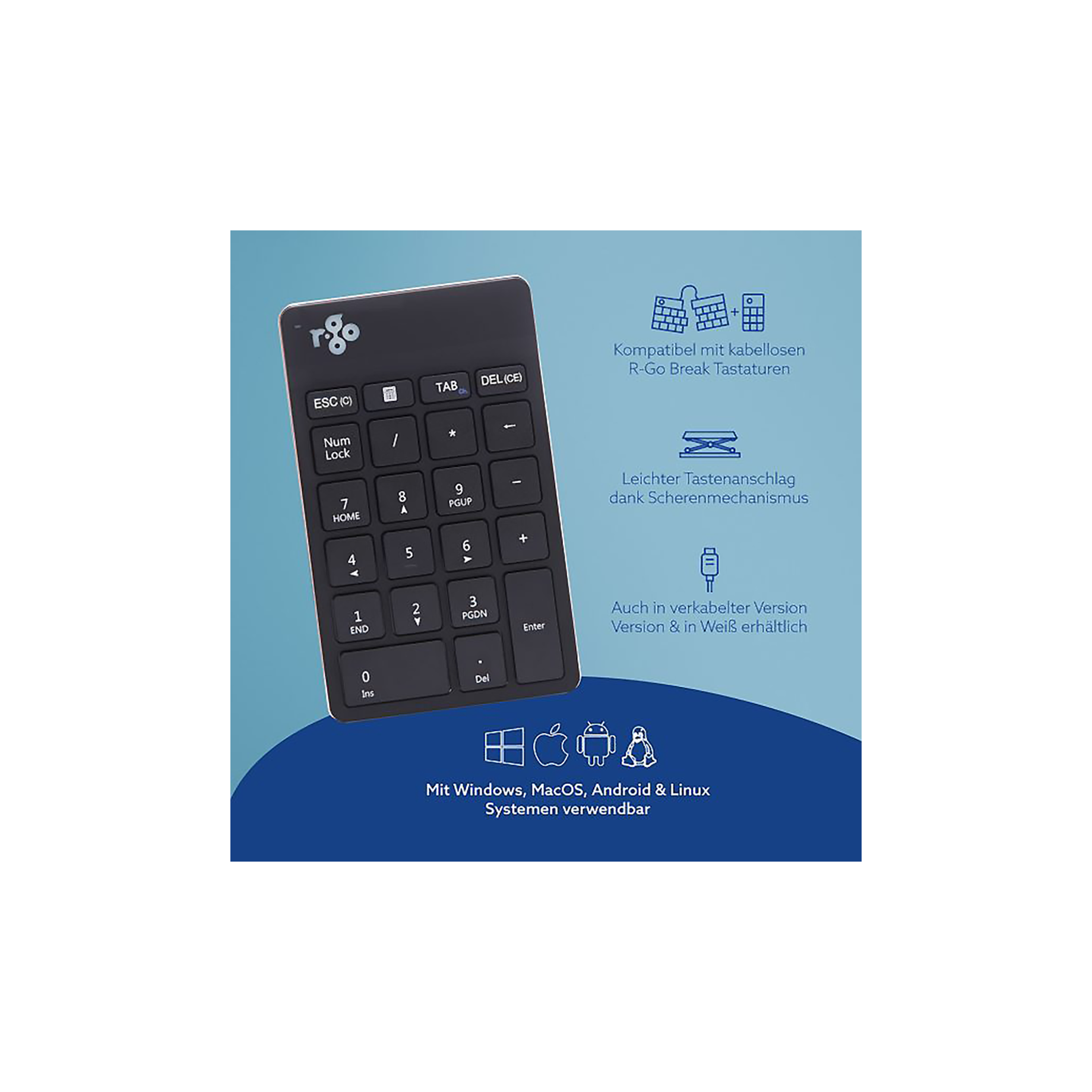 Tastatur Nummernblock R-Go Break Bluetooth 5.0