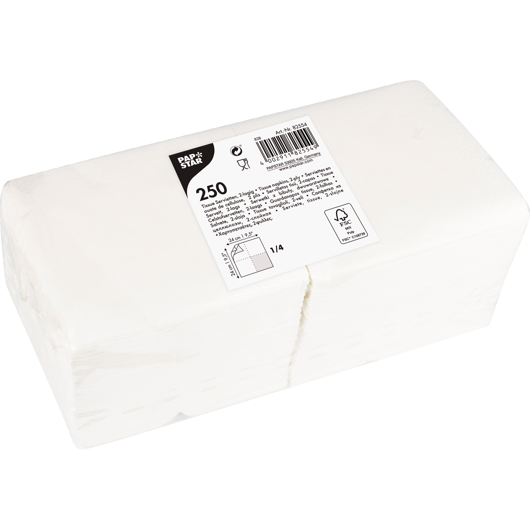 Papstar Serviette 25x25cm 1/4 Falz 2lagig ws 250 St.