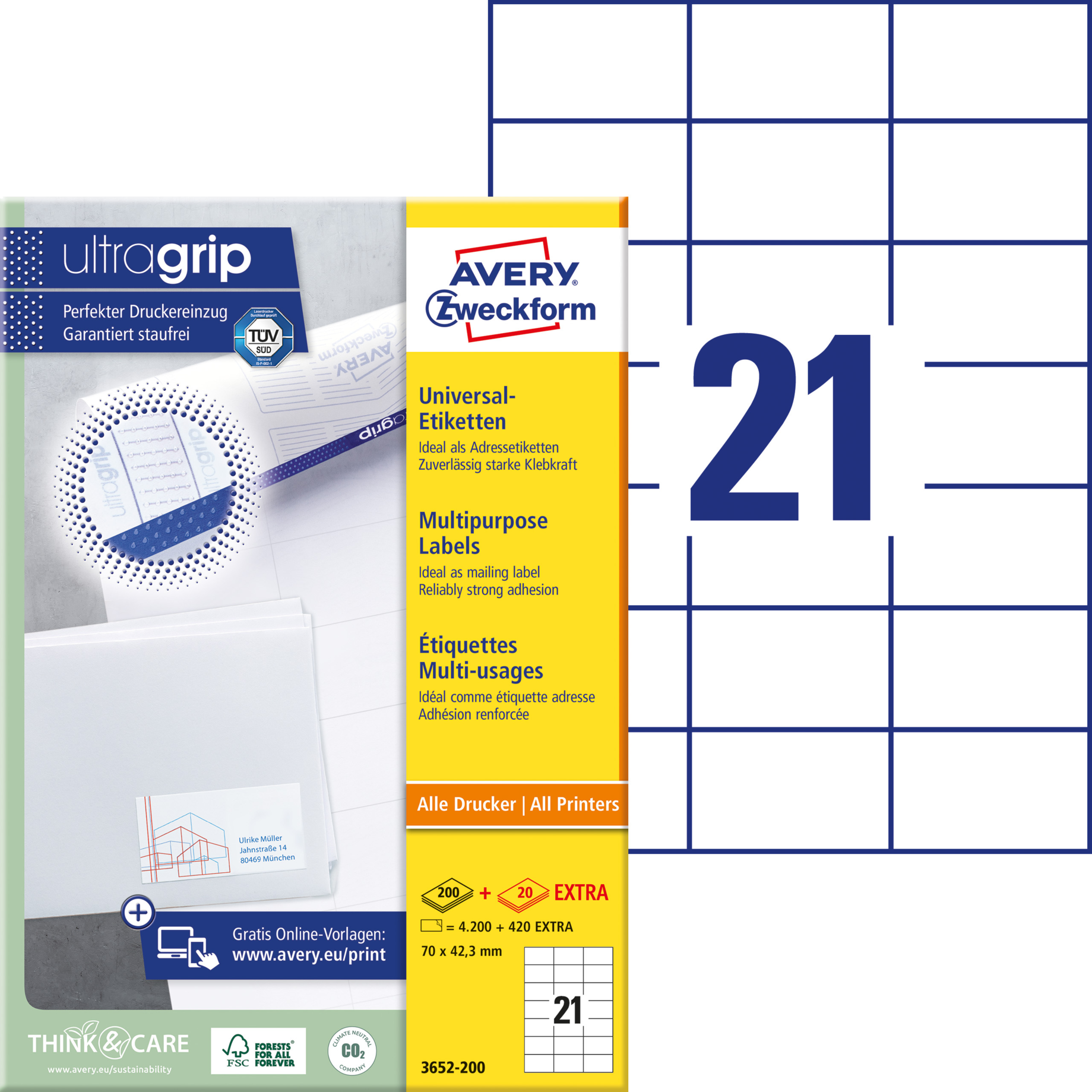 Universal-Etikett ultragrip + 20 Blatt EXTRA