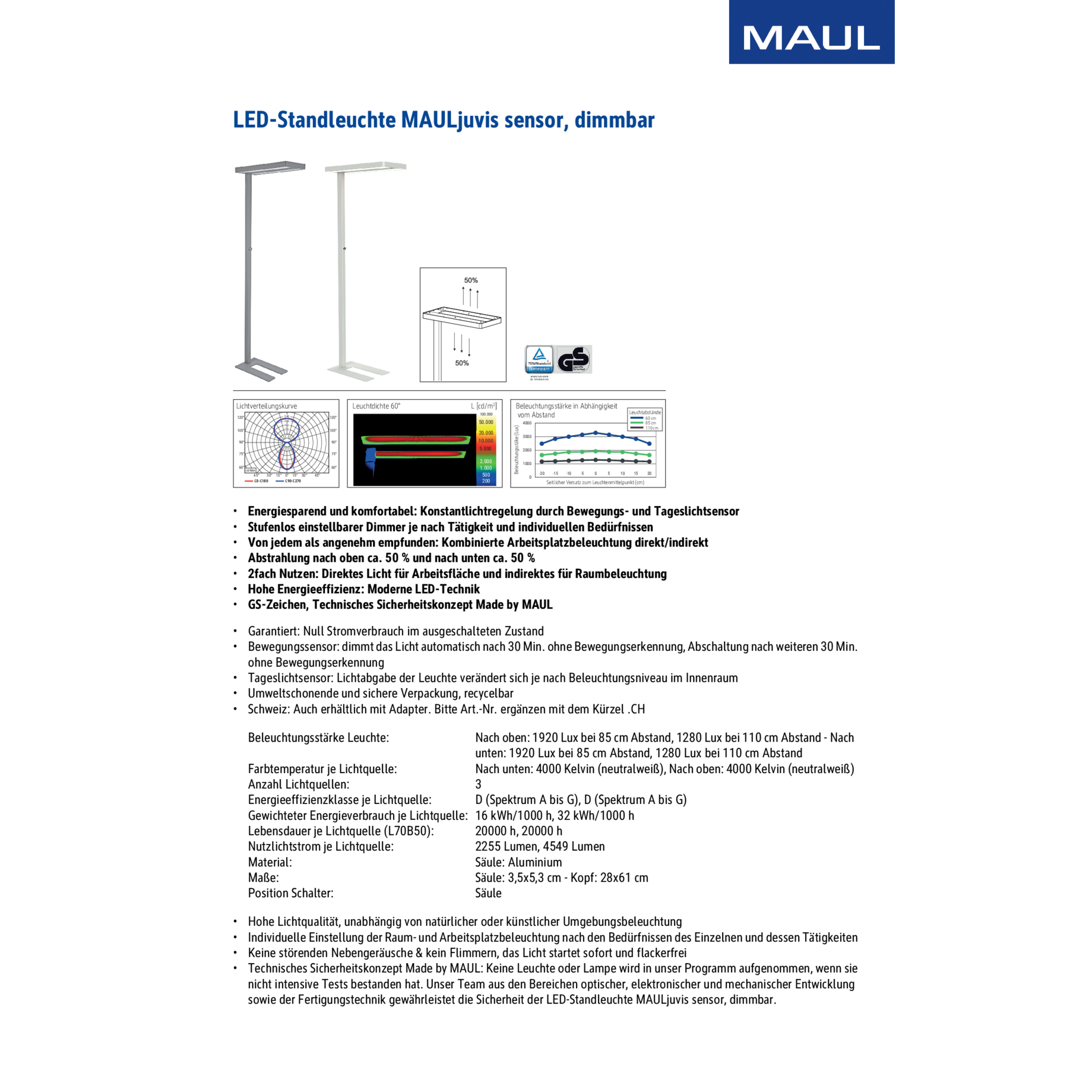 LED-Standleuchte MAULjuvis sensor, dimmbar