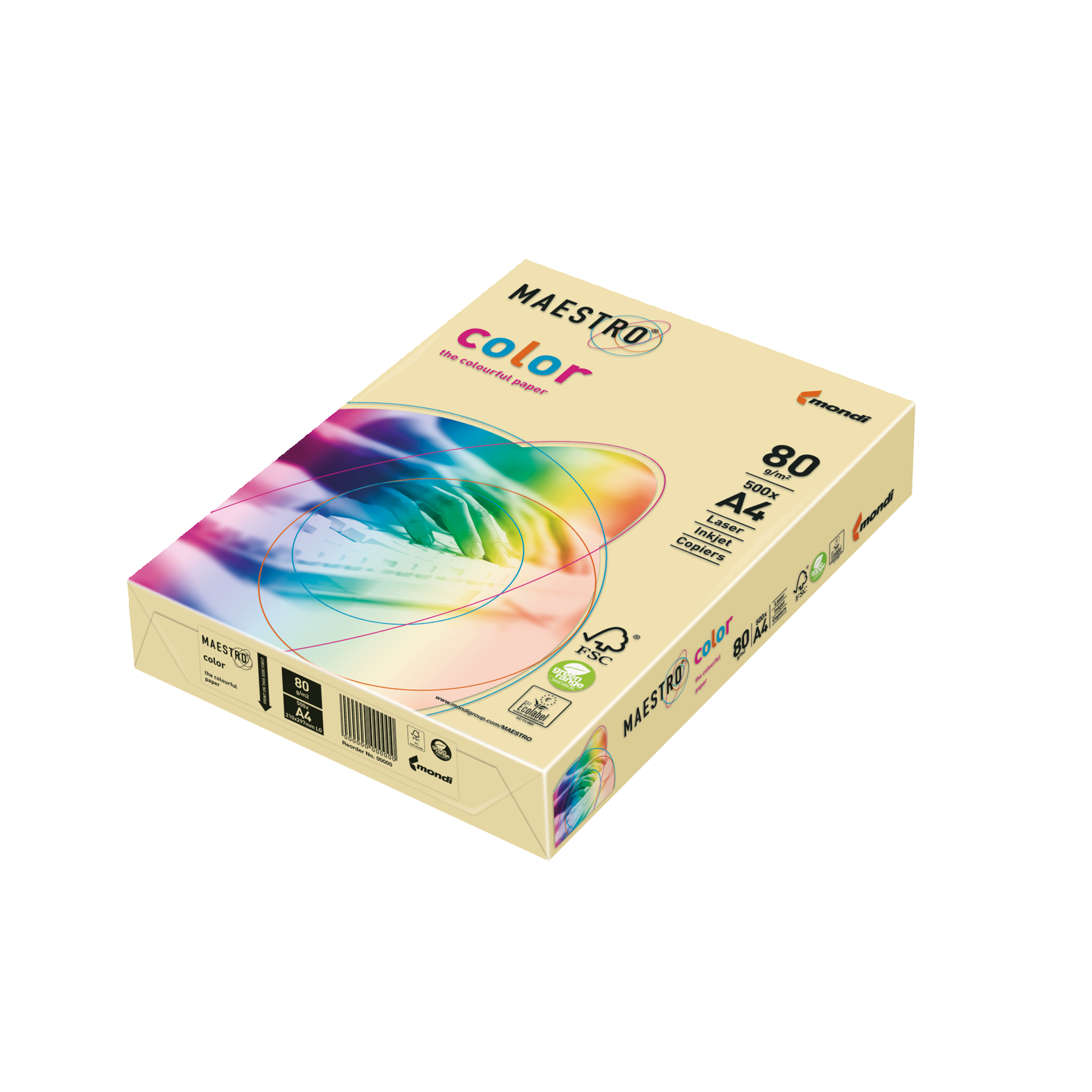 Laserpapier, A4, 80g/m², Farbig, Recycling