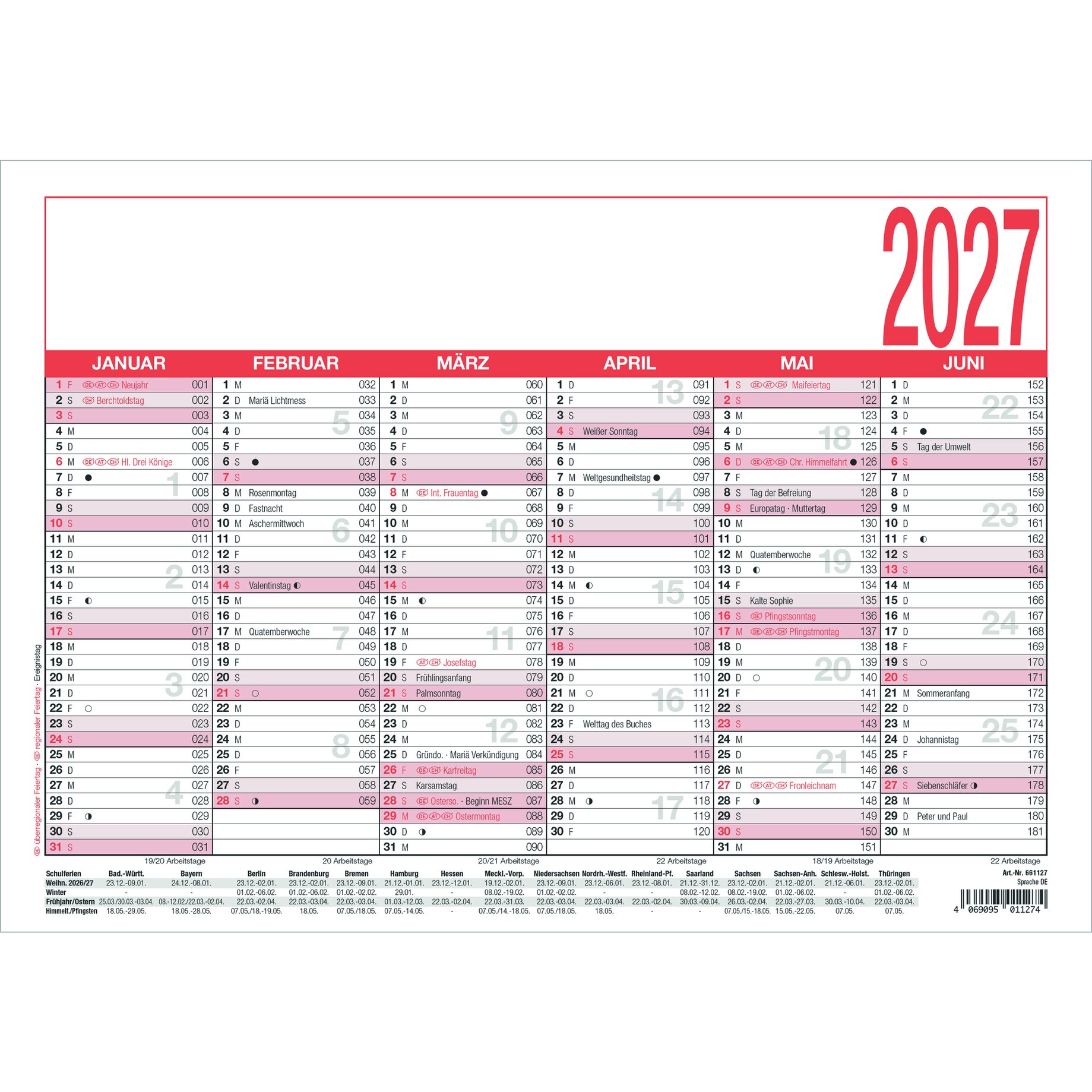 kalender, Jahr 2027, Monatskalender, Layout, DIN A3