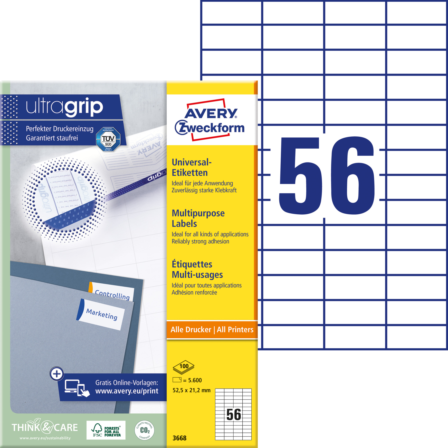 Universal-Etikett, ultragrip, 52,5 mm breit