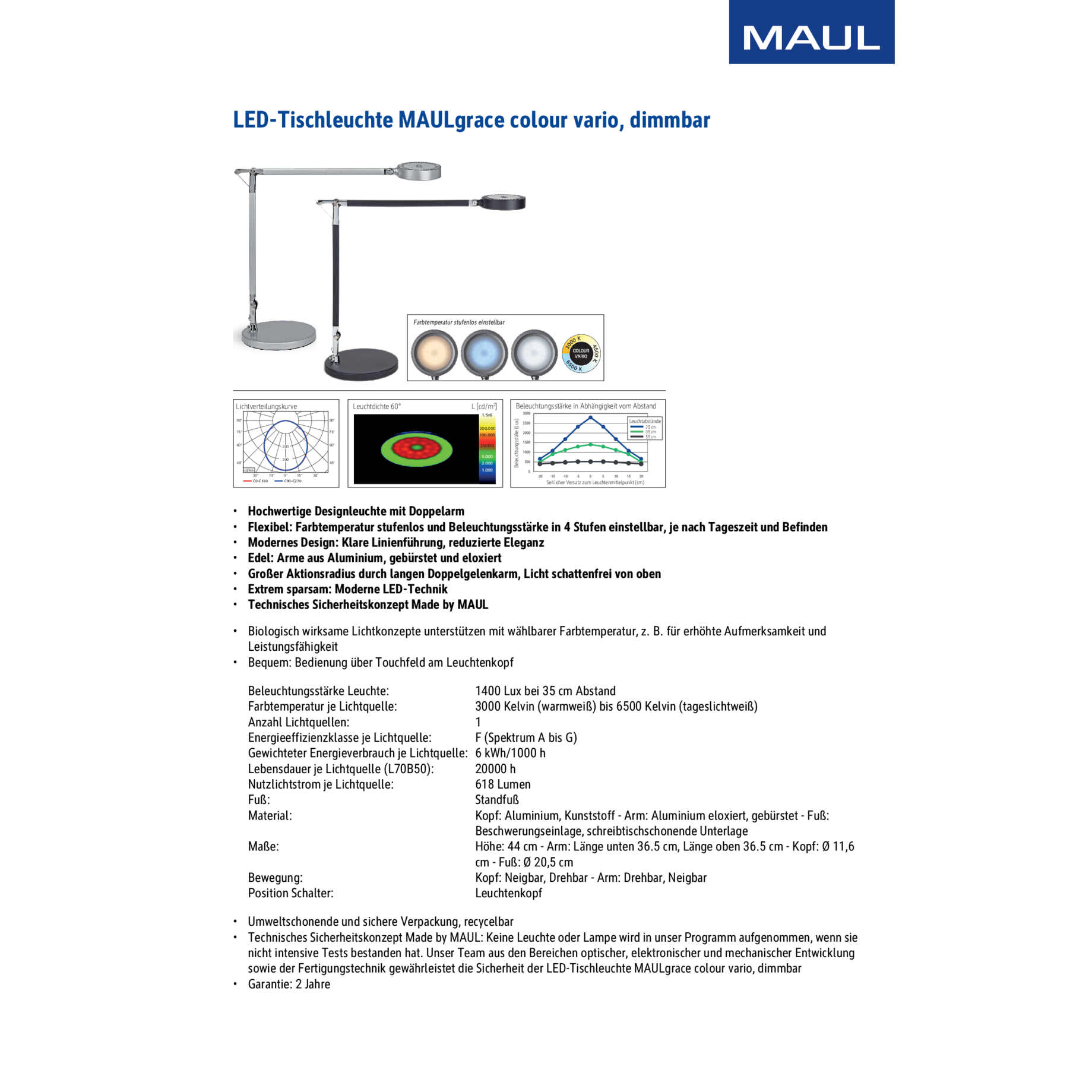 LED-Tischleuchte MAULgrace colour vario, dimmbar