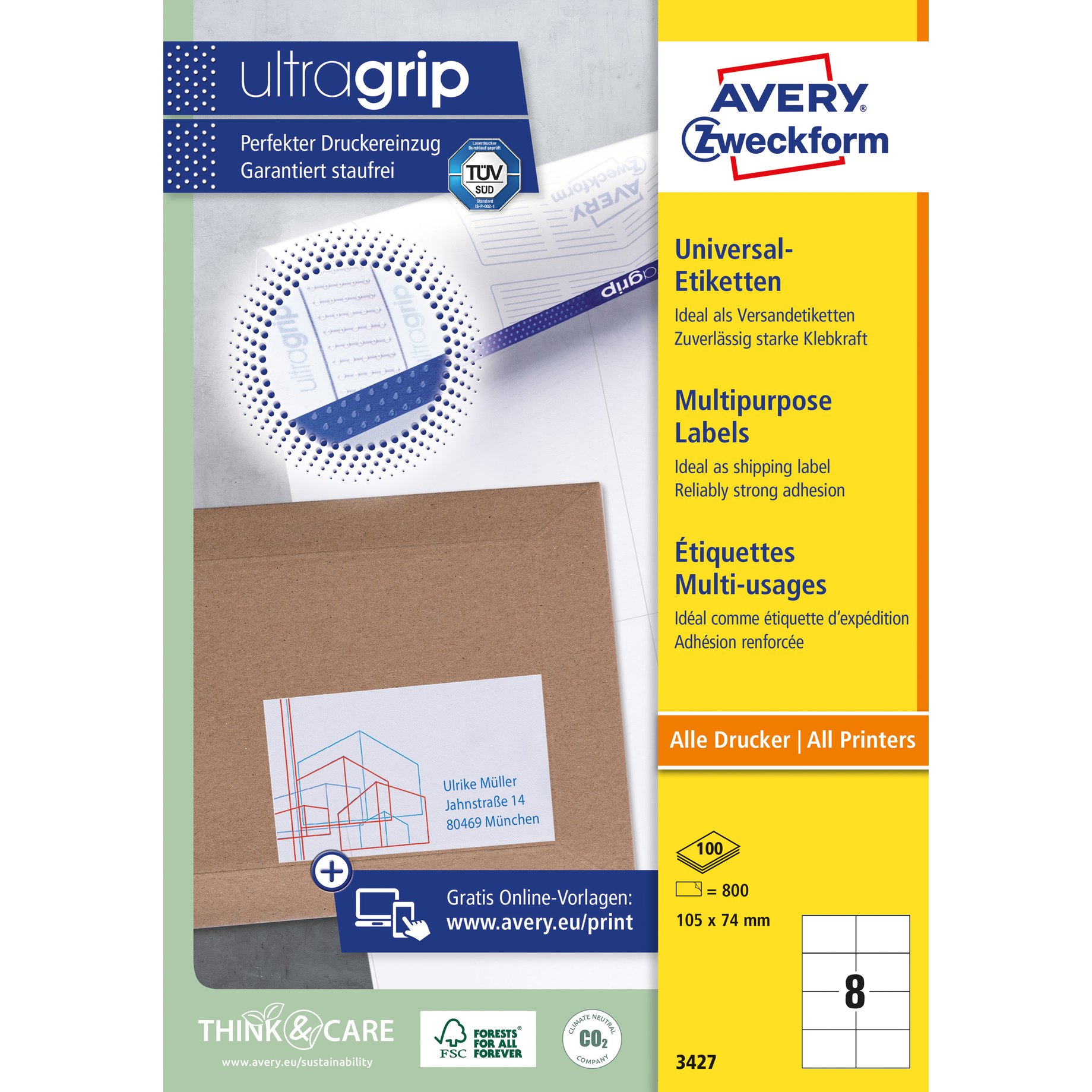 Universal-Etikett, ultragrip, 105 mm breit