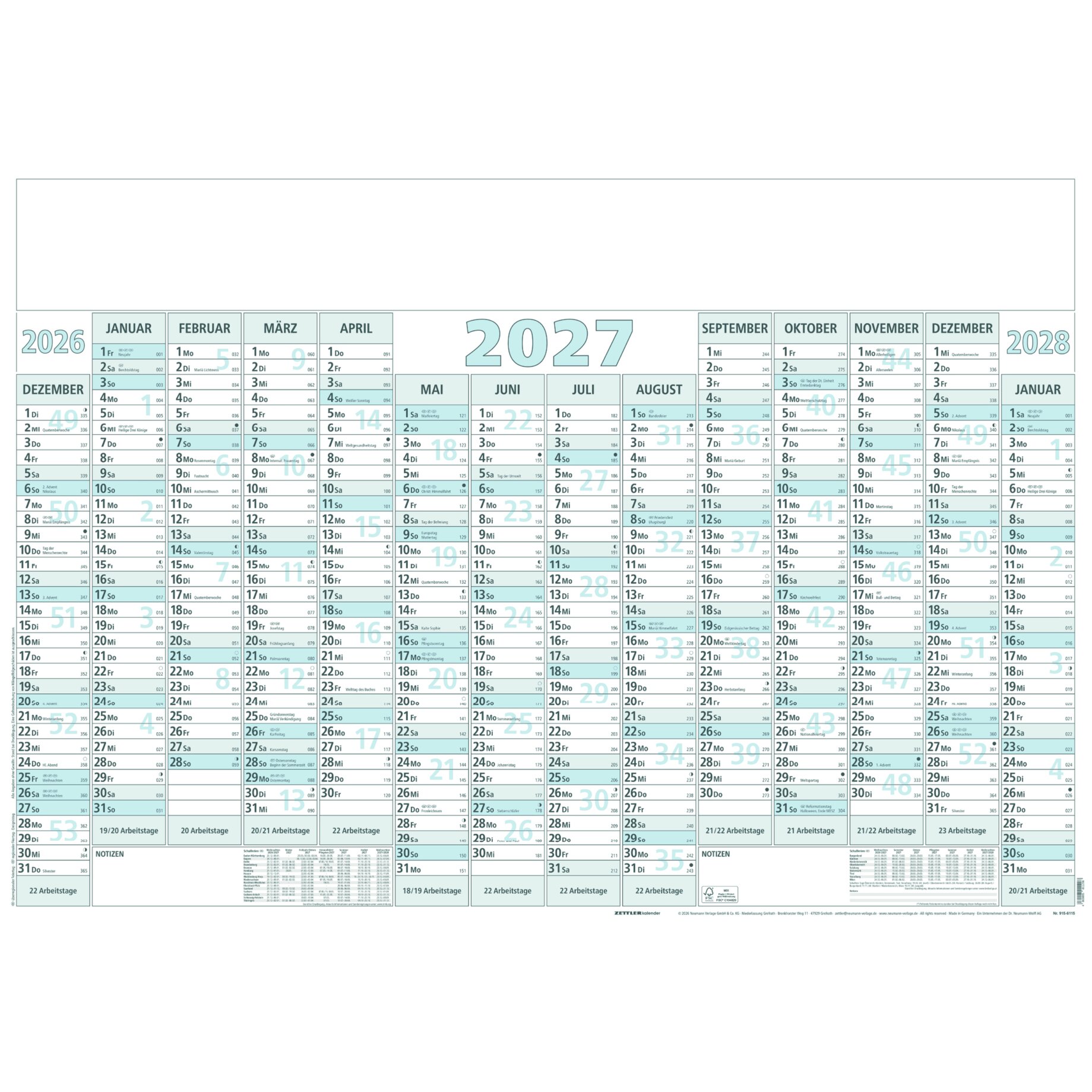 Kalender, 2027, Wandkalender, Monatskalender, Layout