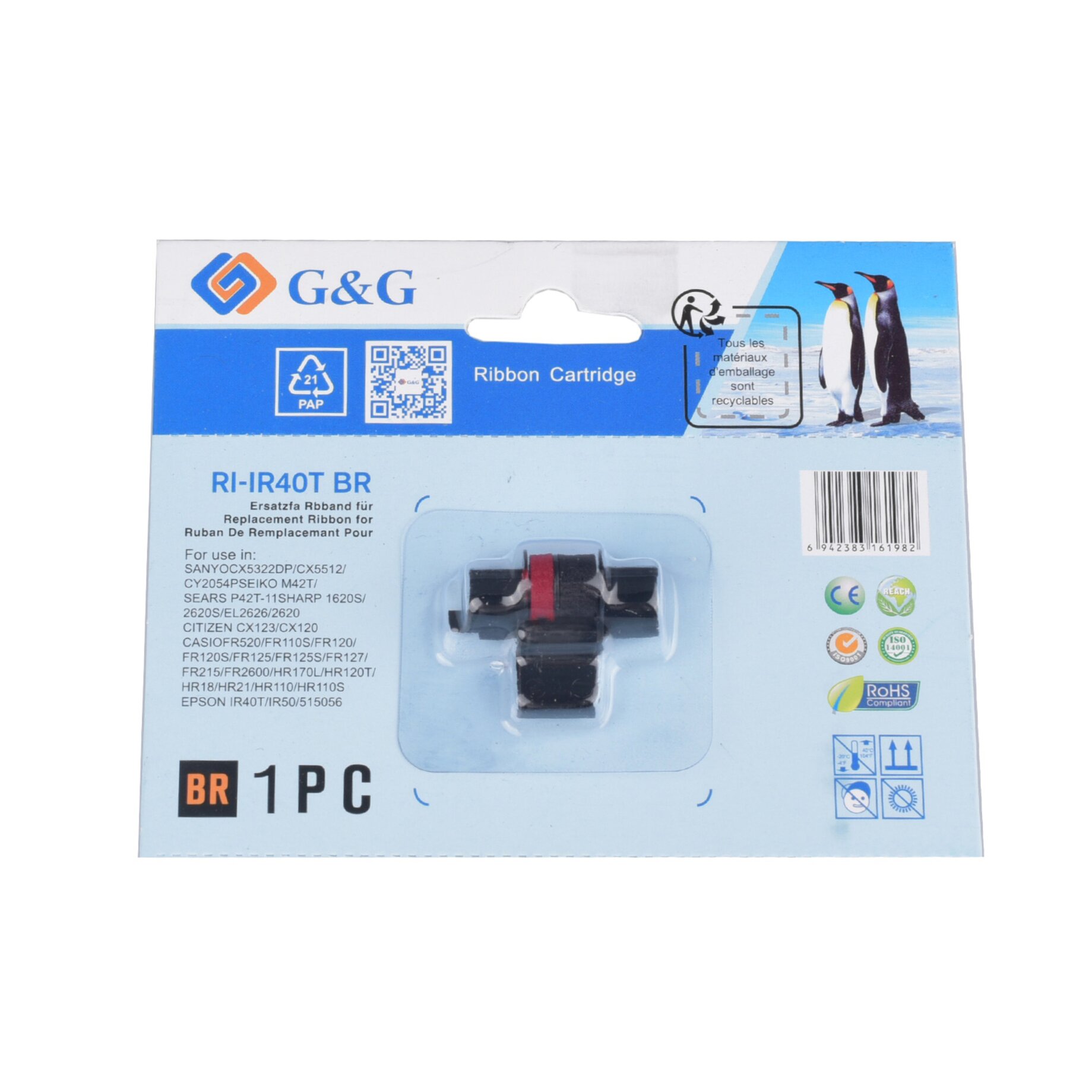 toner, ersatz, Bandkassette, Patronen, BR-1PC, Kassette, Ribbon Cartridge, Schwarz, Rot, G&G