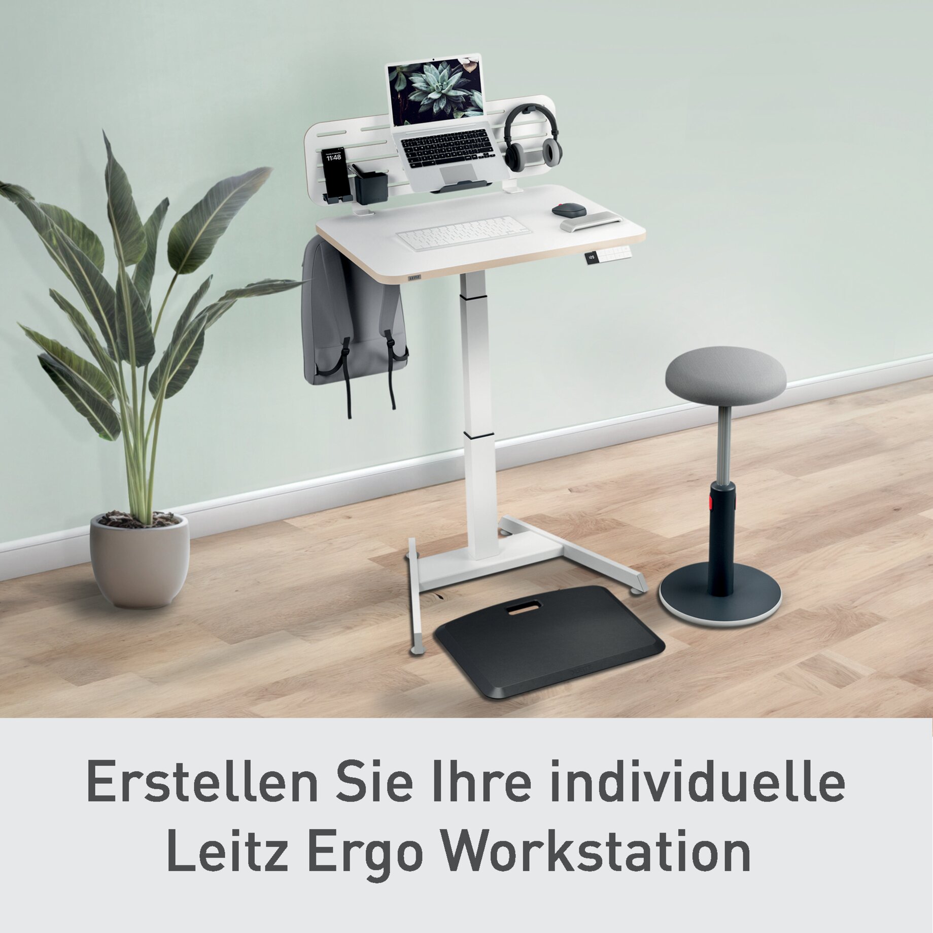 Schreibtisch, Mobiliar, Tabelle, Pflanze, Computer-Tastatur, Schreibtischständer, Ergonomischer Arbeitsplatz, Laptop-Halter, Kopfhörerhalter, Steh-Schreibtisch