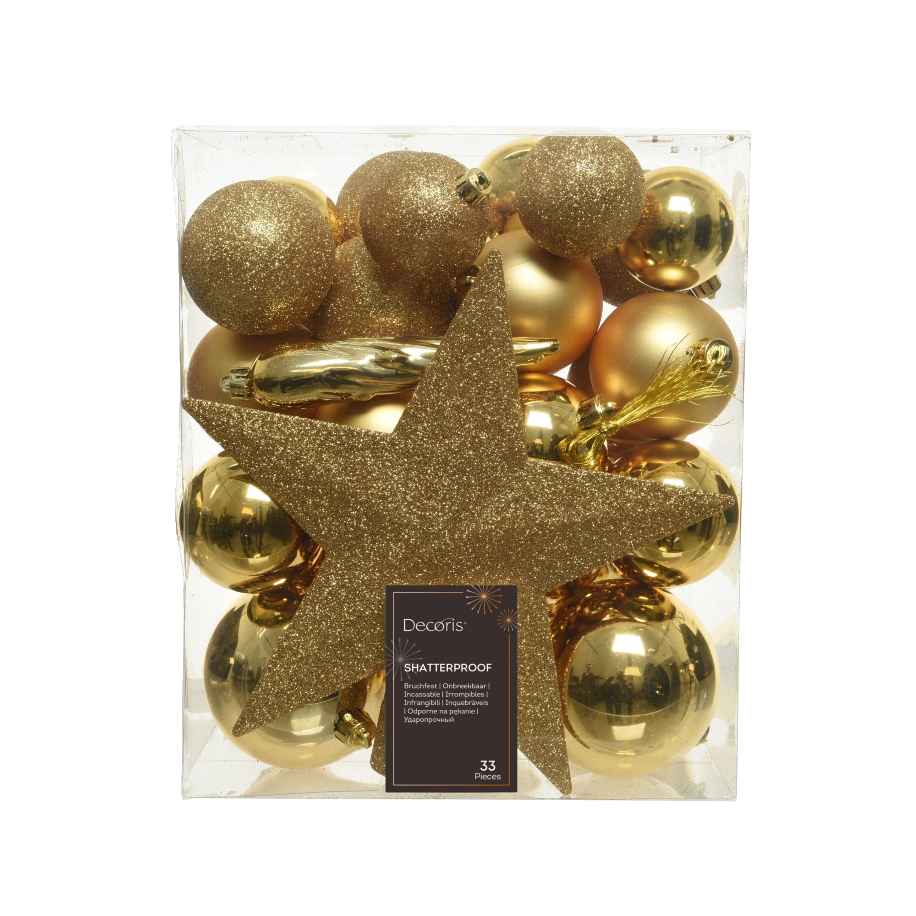 Decoris Weihnachtskugeln Mix bruchfest gold 33St