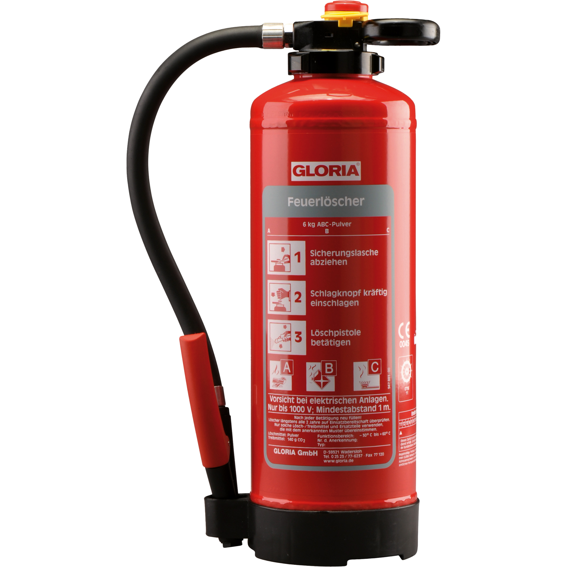 Pulver-Aufladefeuerlöscher P6PRO mit Wandhalter