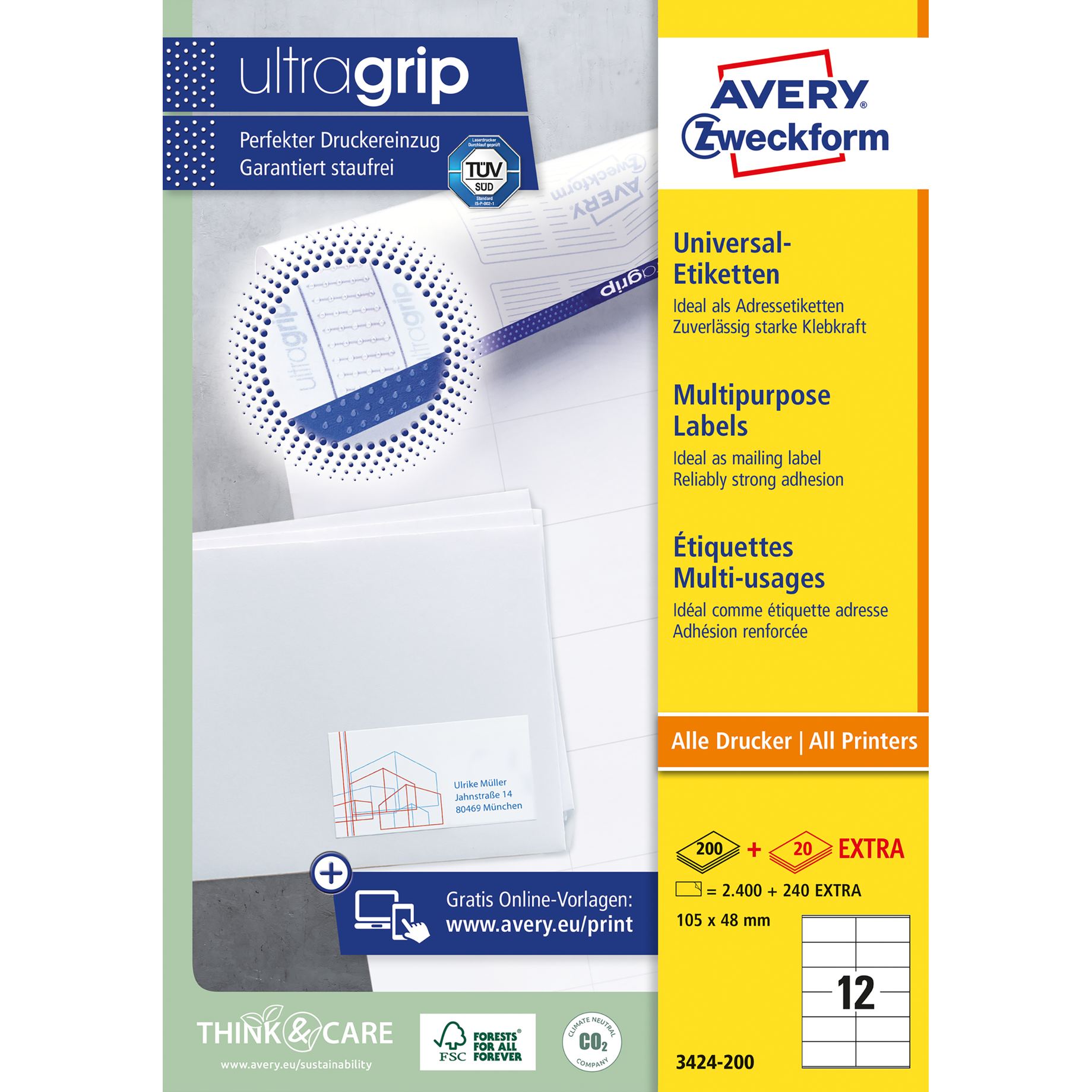 Universal-Etikett ultragrip, 105 mm breit
