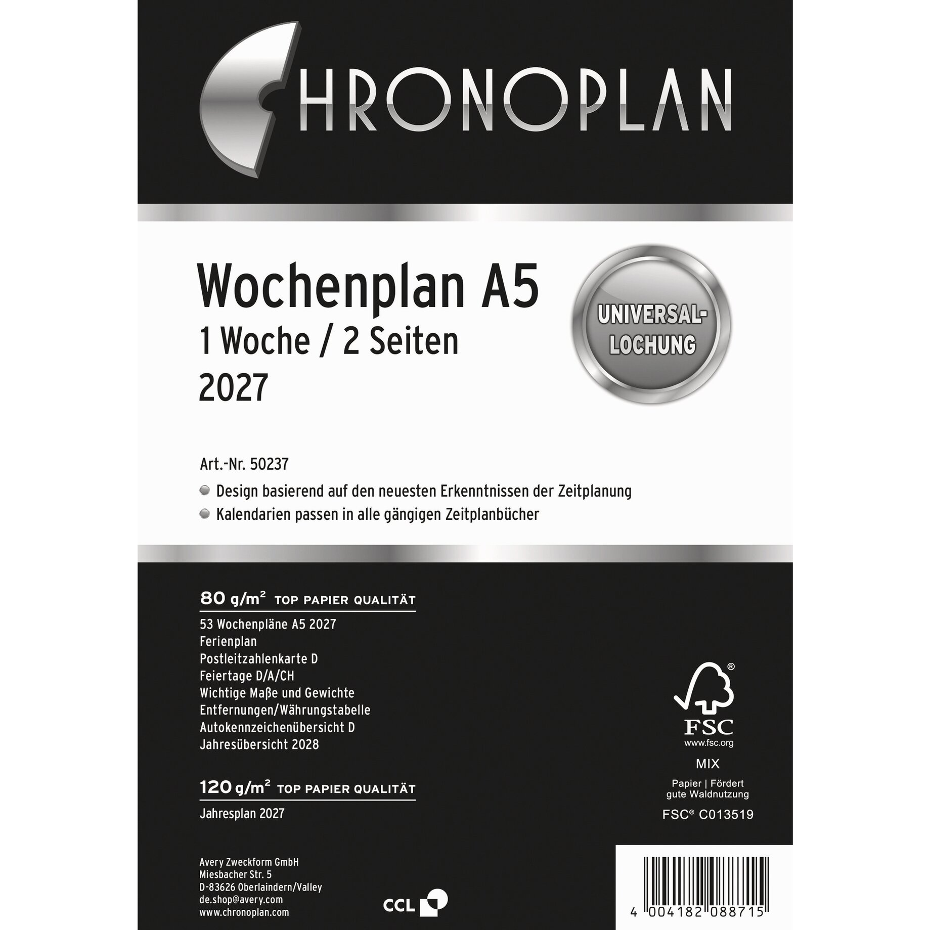 Wochenplan, A5, Kalender, Universal Lochung, Papierqualität