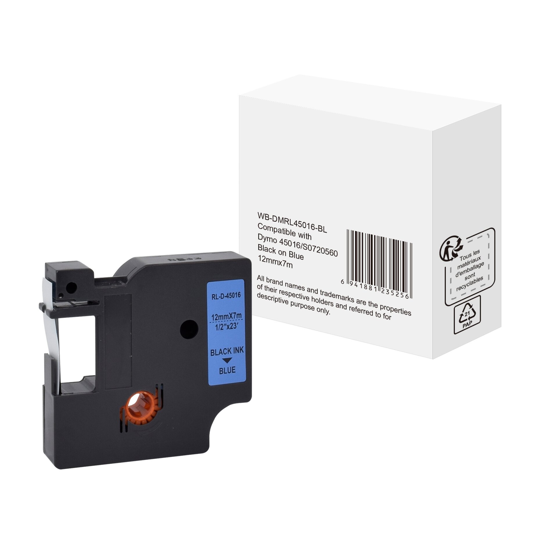 Schriftband wie Dymo S0720560 12mmx7m sw auf bl