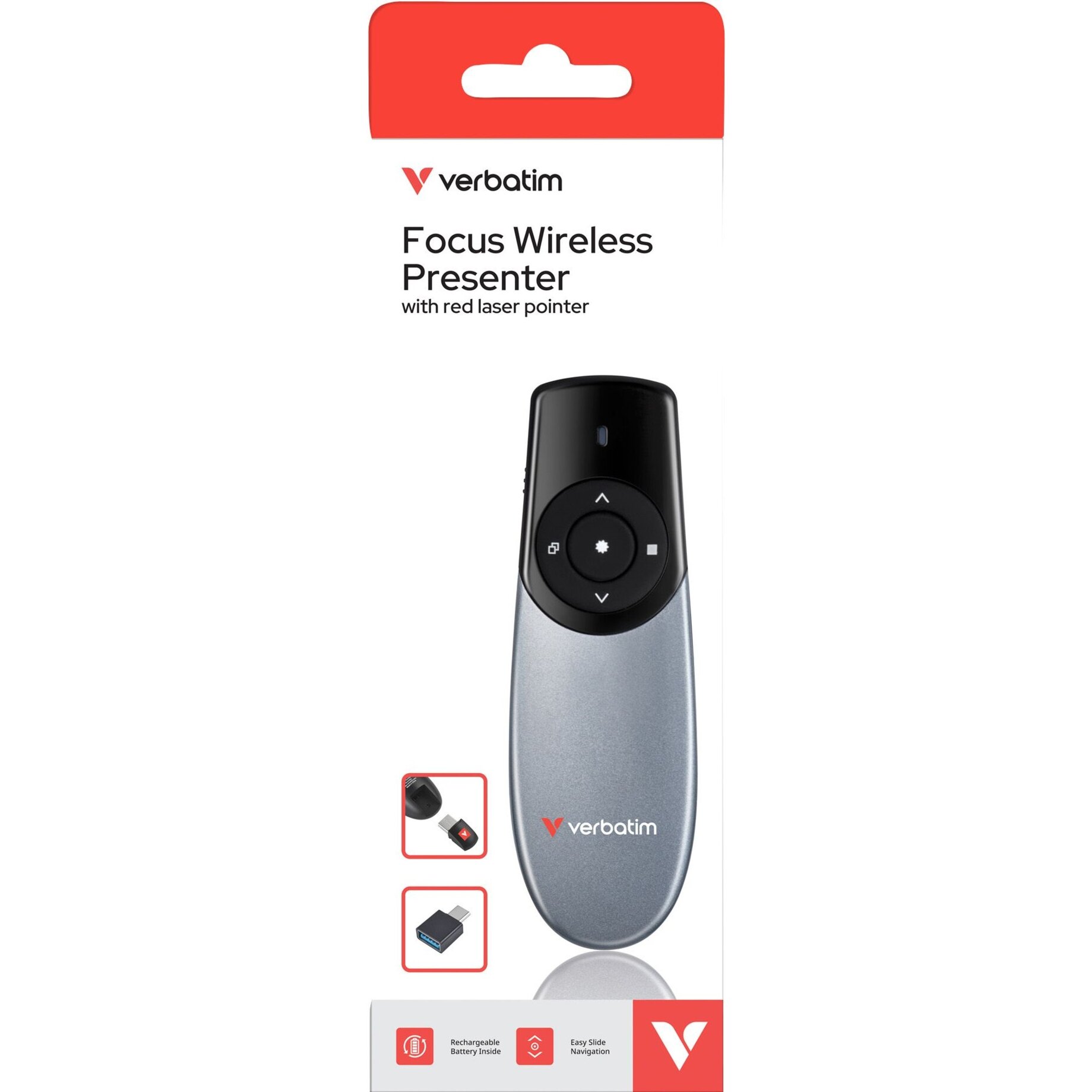 Focus Wireless Presenter, Laserpointer, Drahtloser Fernbedienung, Silbergrau, USB-Empfänger