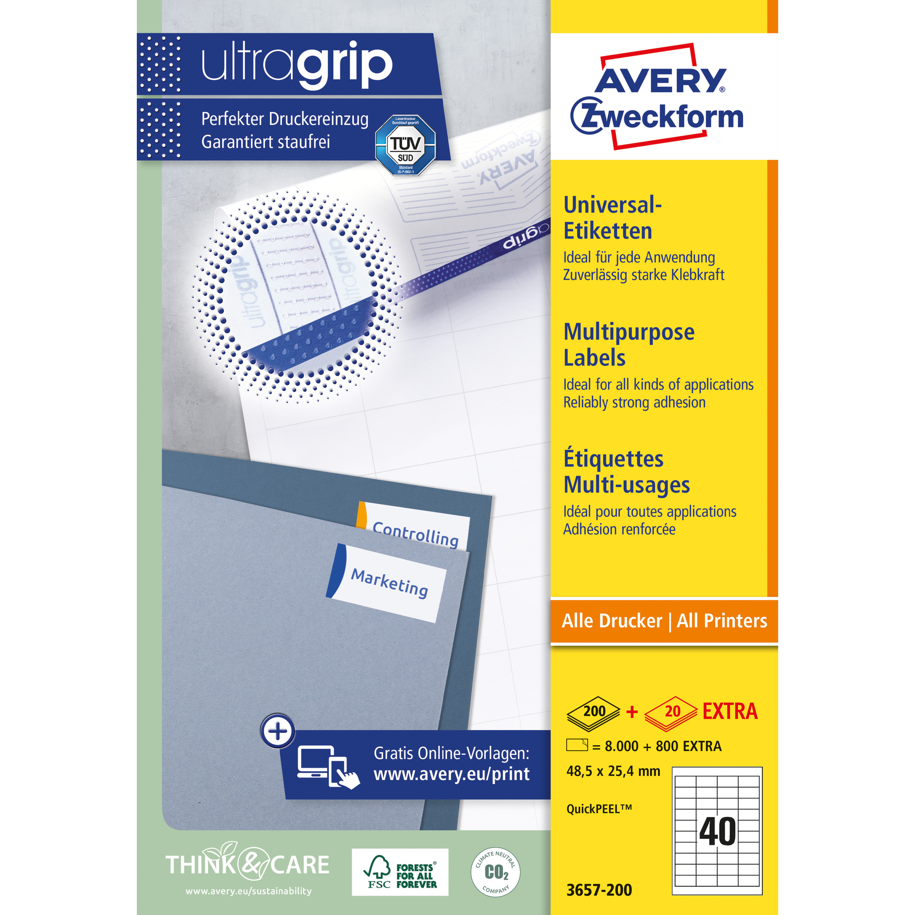 Universal-Etikett, ultragrip, 48,5 mm breit