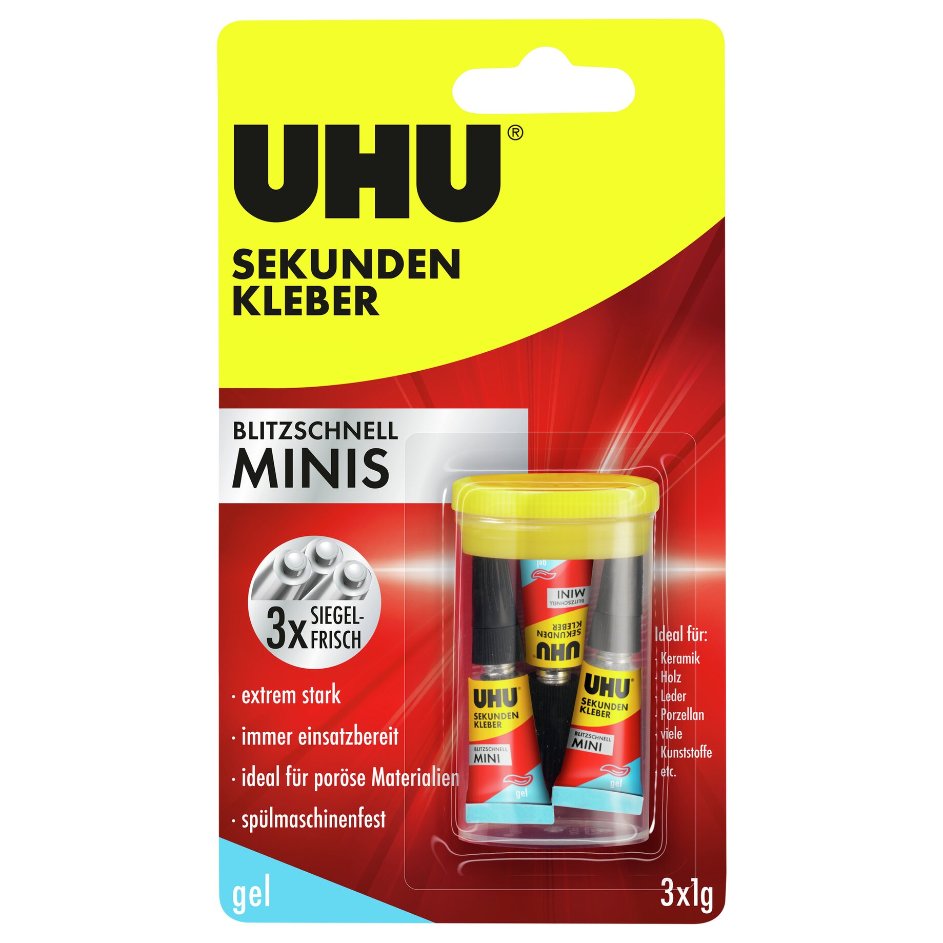 Uhu Sekundenkleber blitzschnell MINIS gel 1g 3St