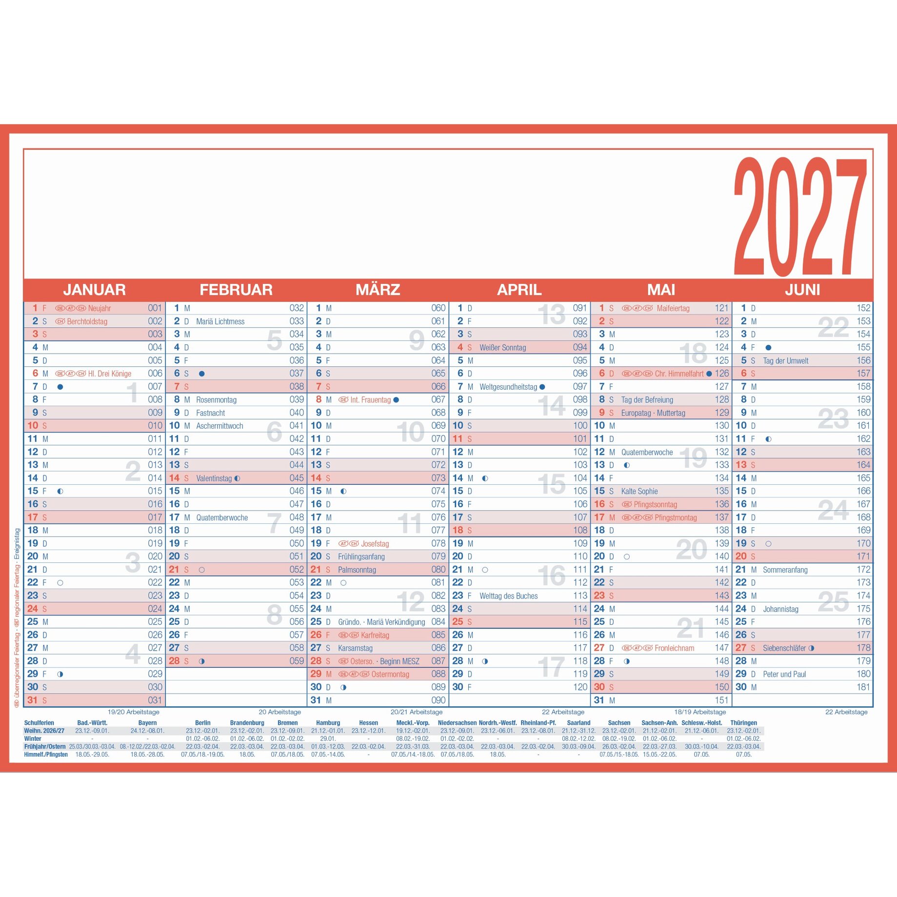 kalender, jahr 2027, monatskalender, tageskalender, kalenderblatt