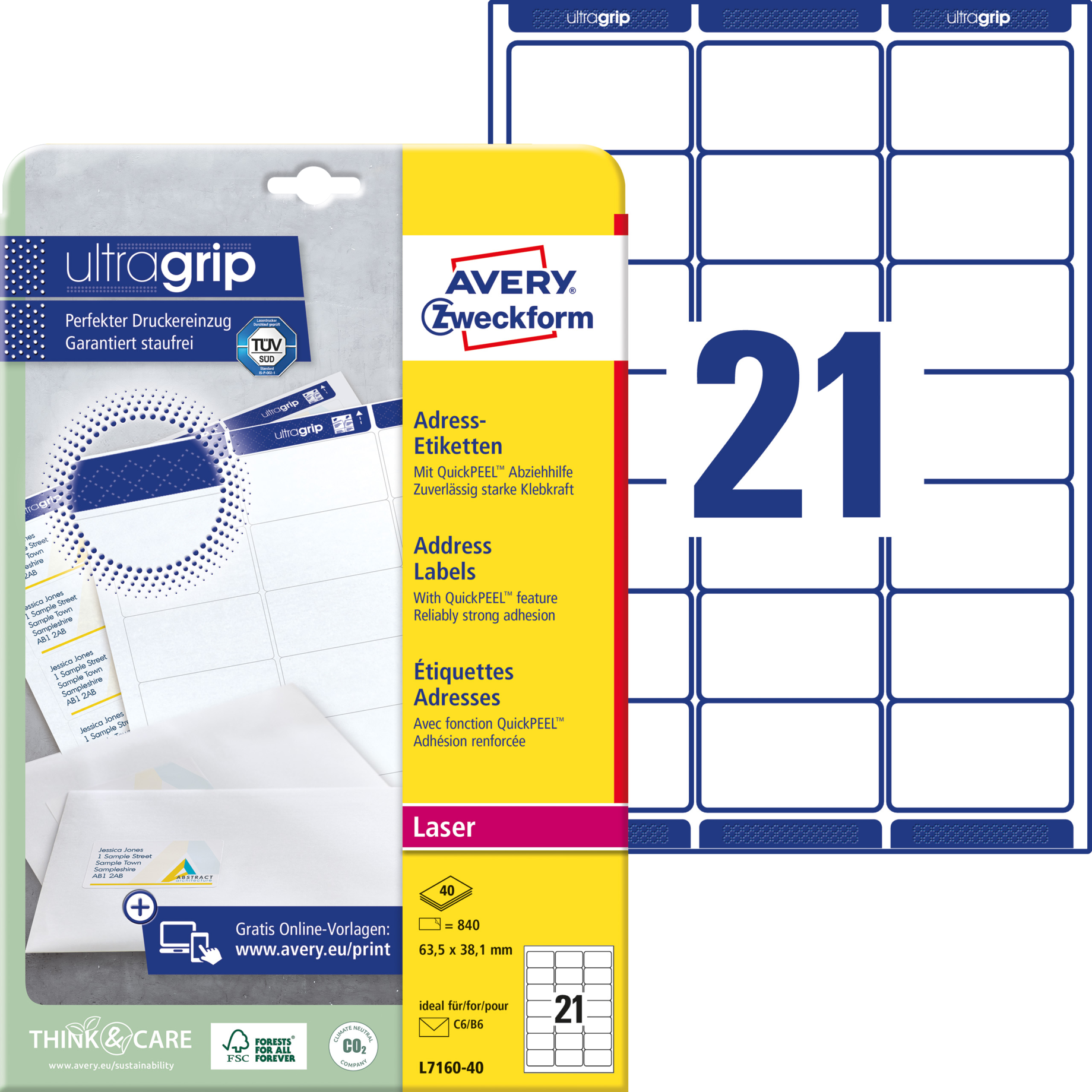 Adress-Etikett für Laserdrucker, ultragrip, umlaufender Rand