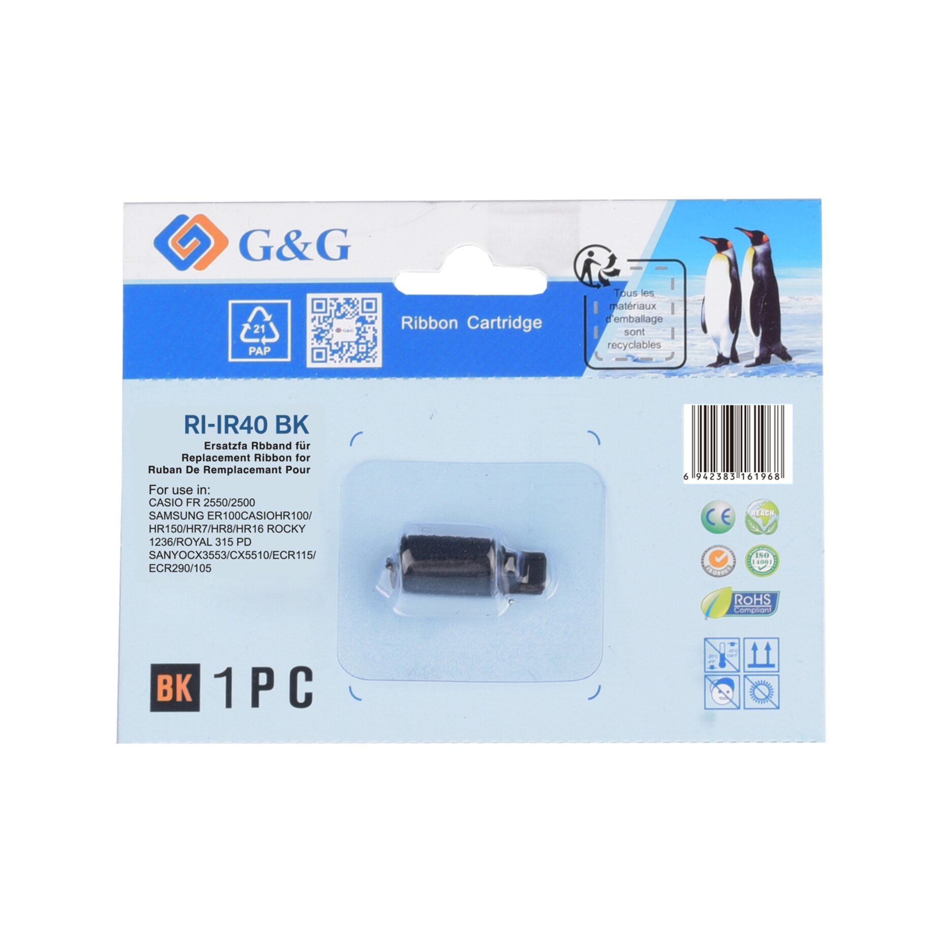 Ribbon Cartridge, BK, 1PC, Ersatzteil, Druckerzubehör, Ersatzband, Tintenband, Rollenband, BK 1 Stk, Druckerzubehör
