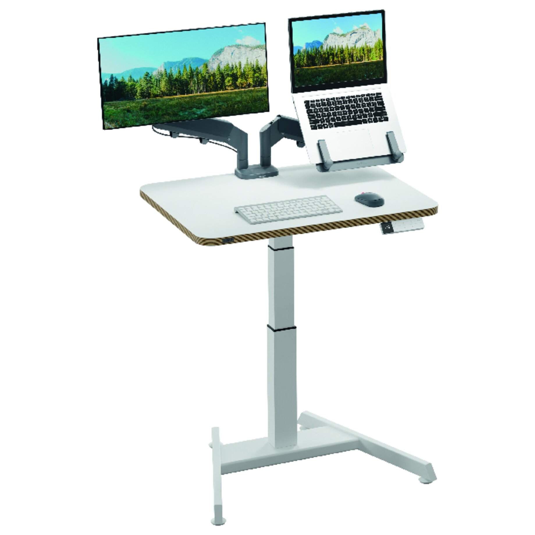 Höhenverstellbarer Tisch, Monitorhalterung, Laptophalterung, Tastatur, Maus