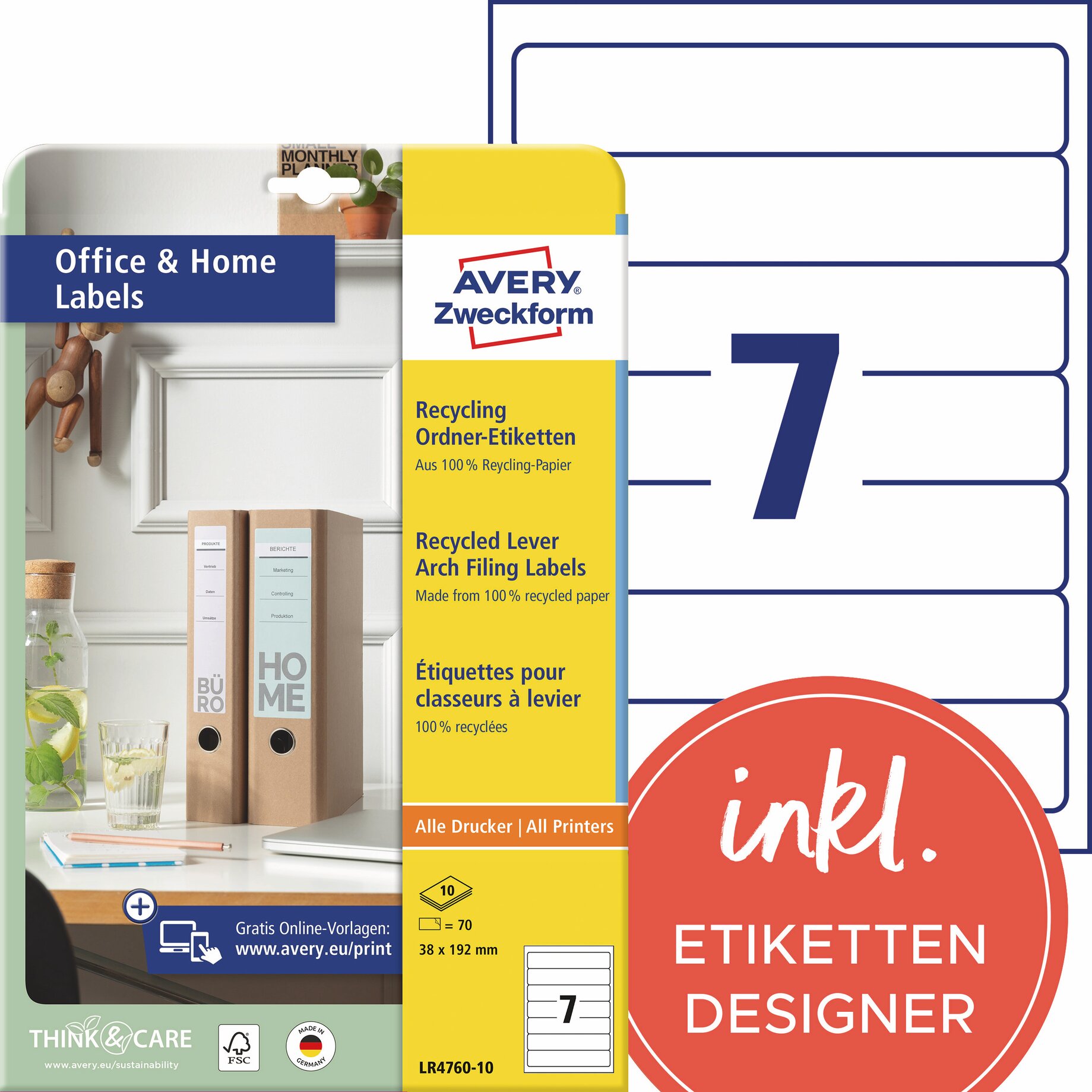Etiketten, Ordneretiketten, Avery Zweckform, Recyclingpapier, Karton-Label