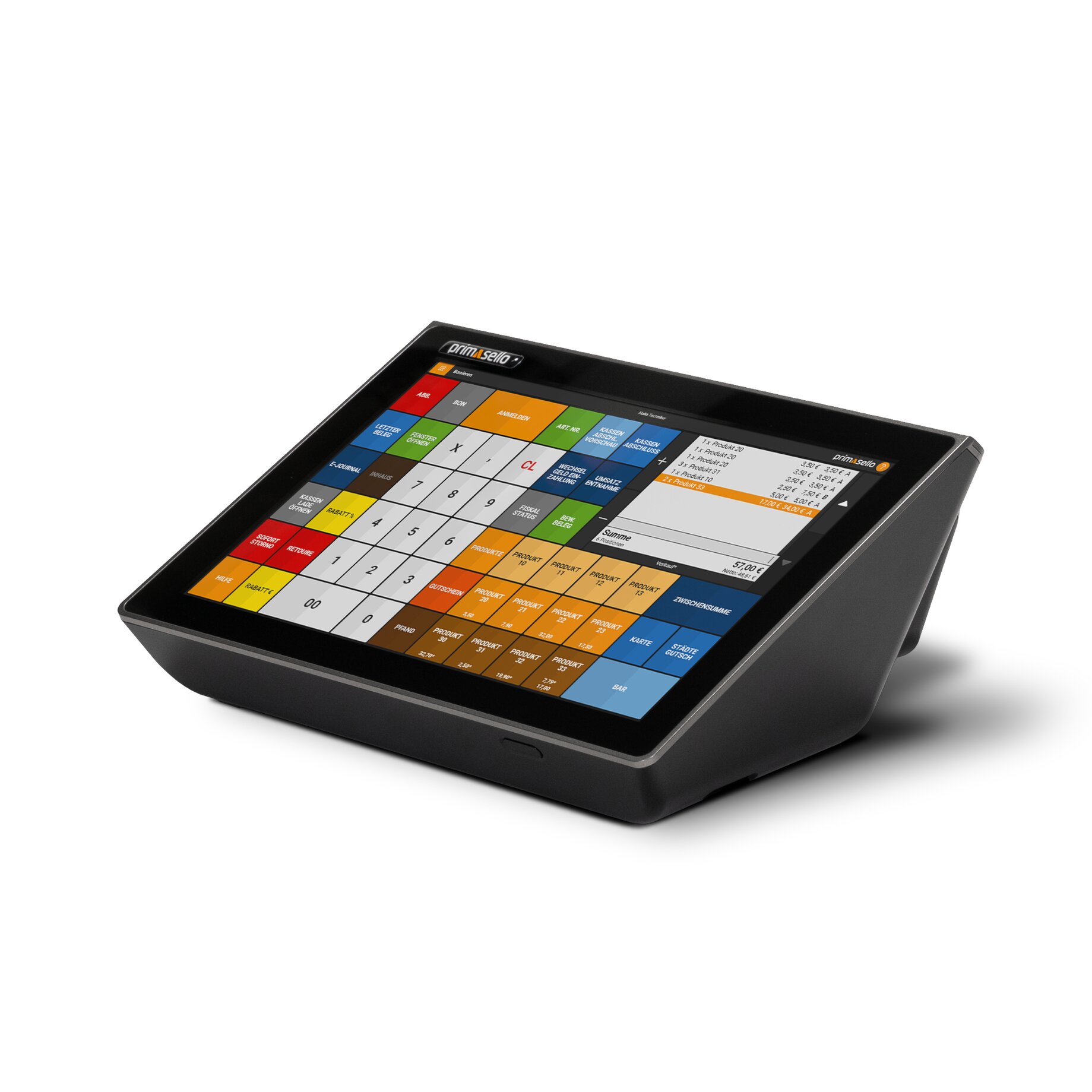 POS-Terminal, Touchscreen, Kassenlösung, Multicolor-Tastatur, Halterung