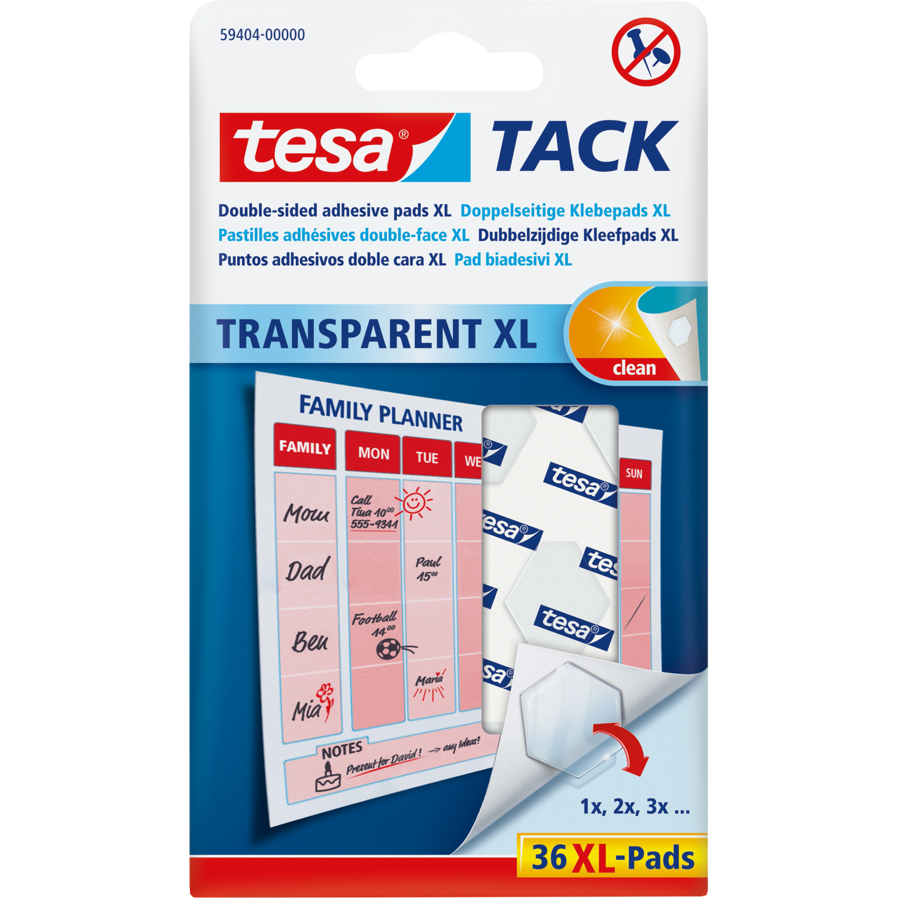Klebepad, XL, Transparente Pads, Klebeetiketten, Familienplaner