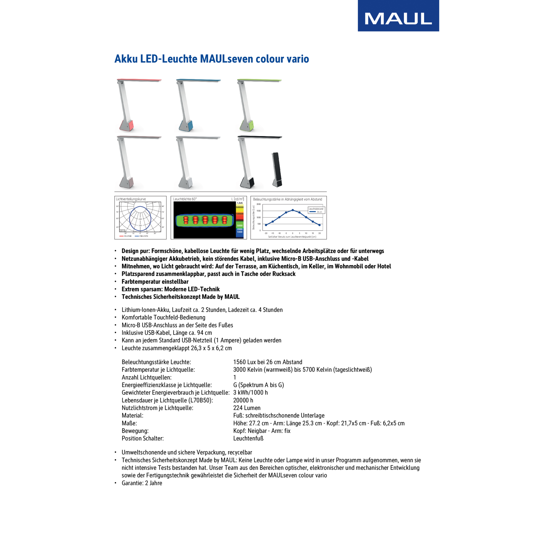 Akku LED-Leuchte MAULseven colour vario