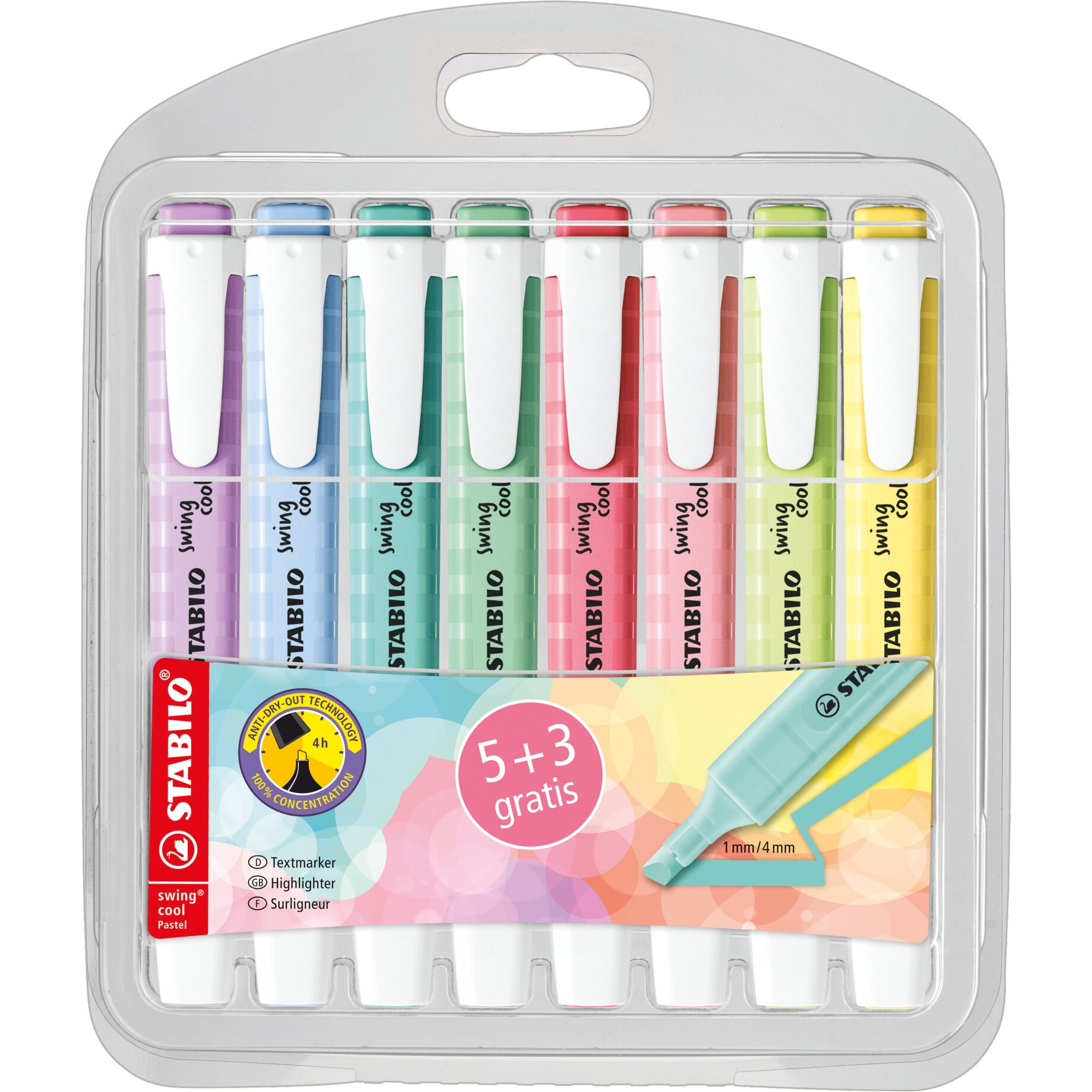 Stabilo Textmarker swing cool Pastel sort 5+3St