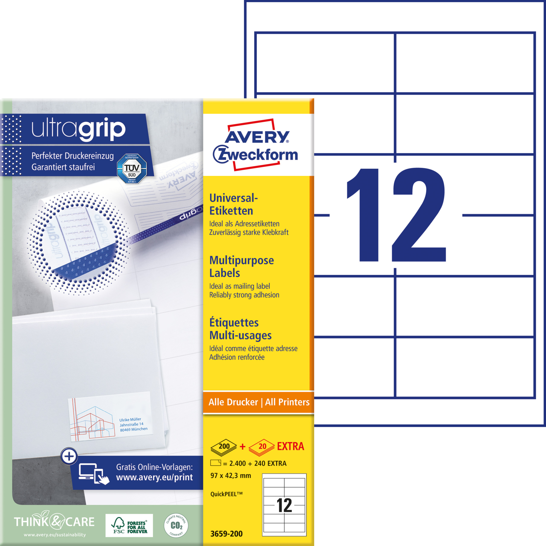 Universal-Etikett ultragrip, 97 mm breit, umlauf. Rand
