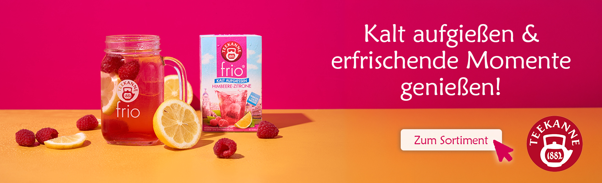 Kaltgetränk, Fruchtgetränk, Himbeer-Zitrone, Glasbehälter, Fruchtmischung