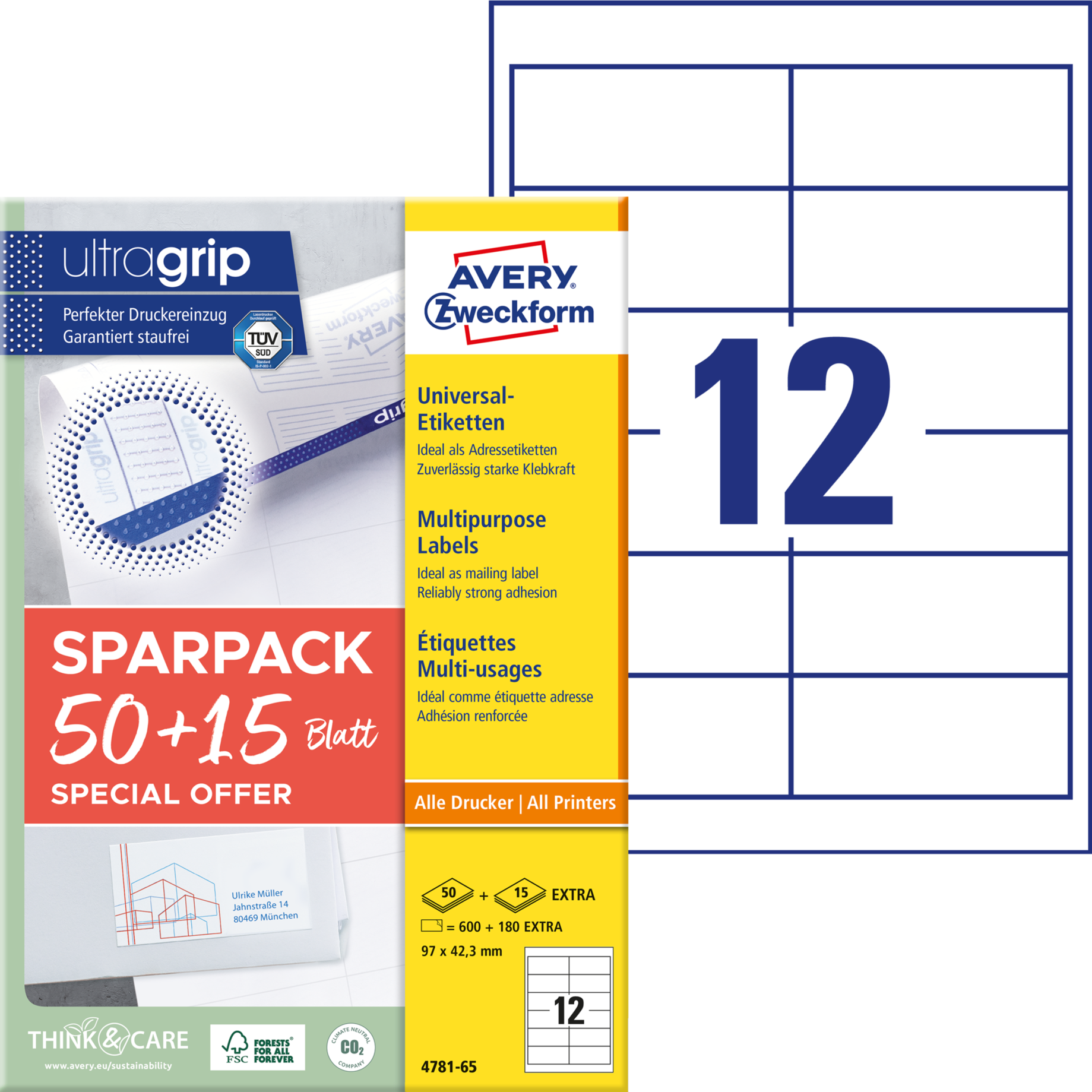 Universal-Etikett ultragrip + 15 Blatt EXTRA