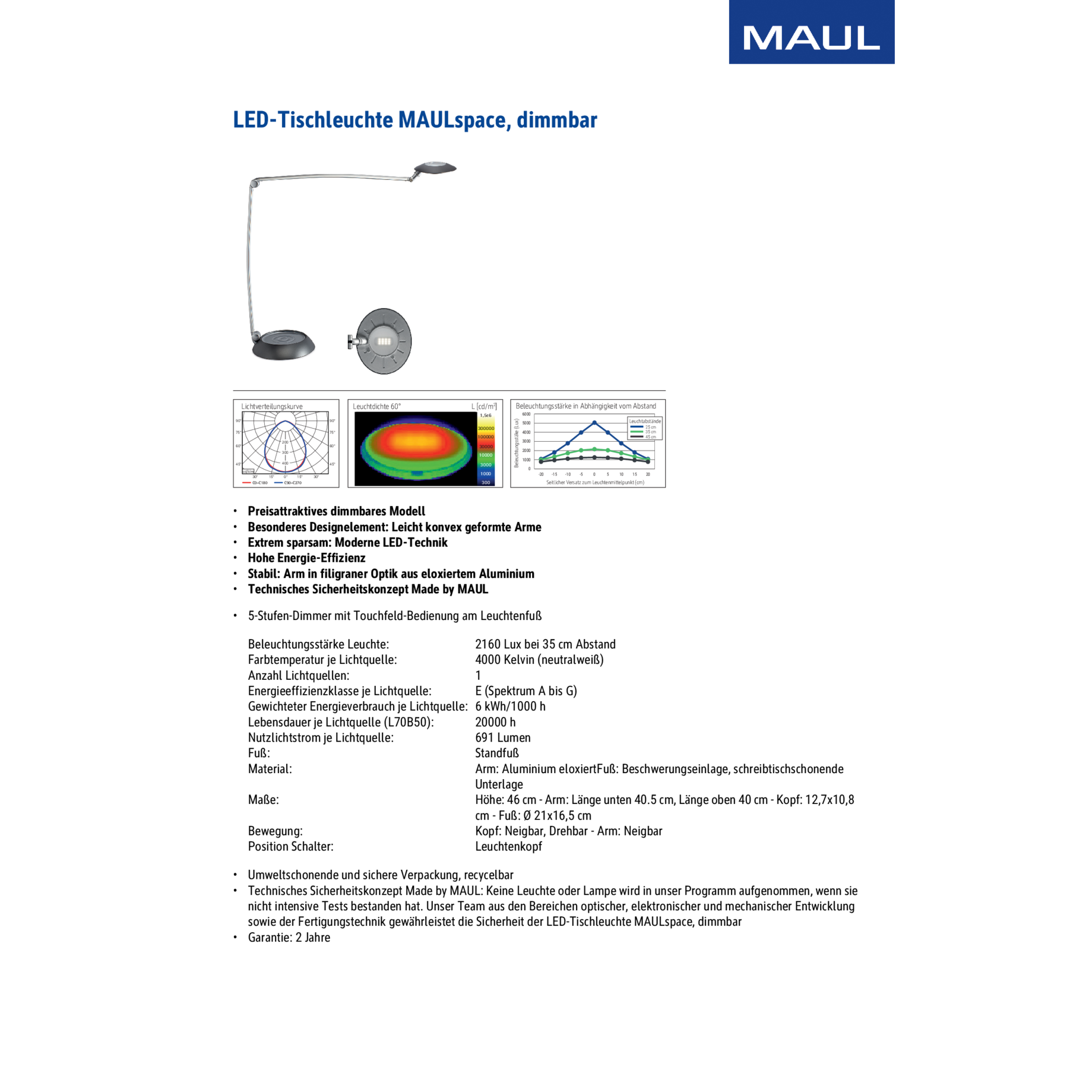 LED-Tischleuchte MAULspace, dimmbar